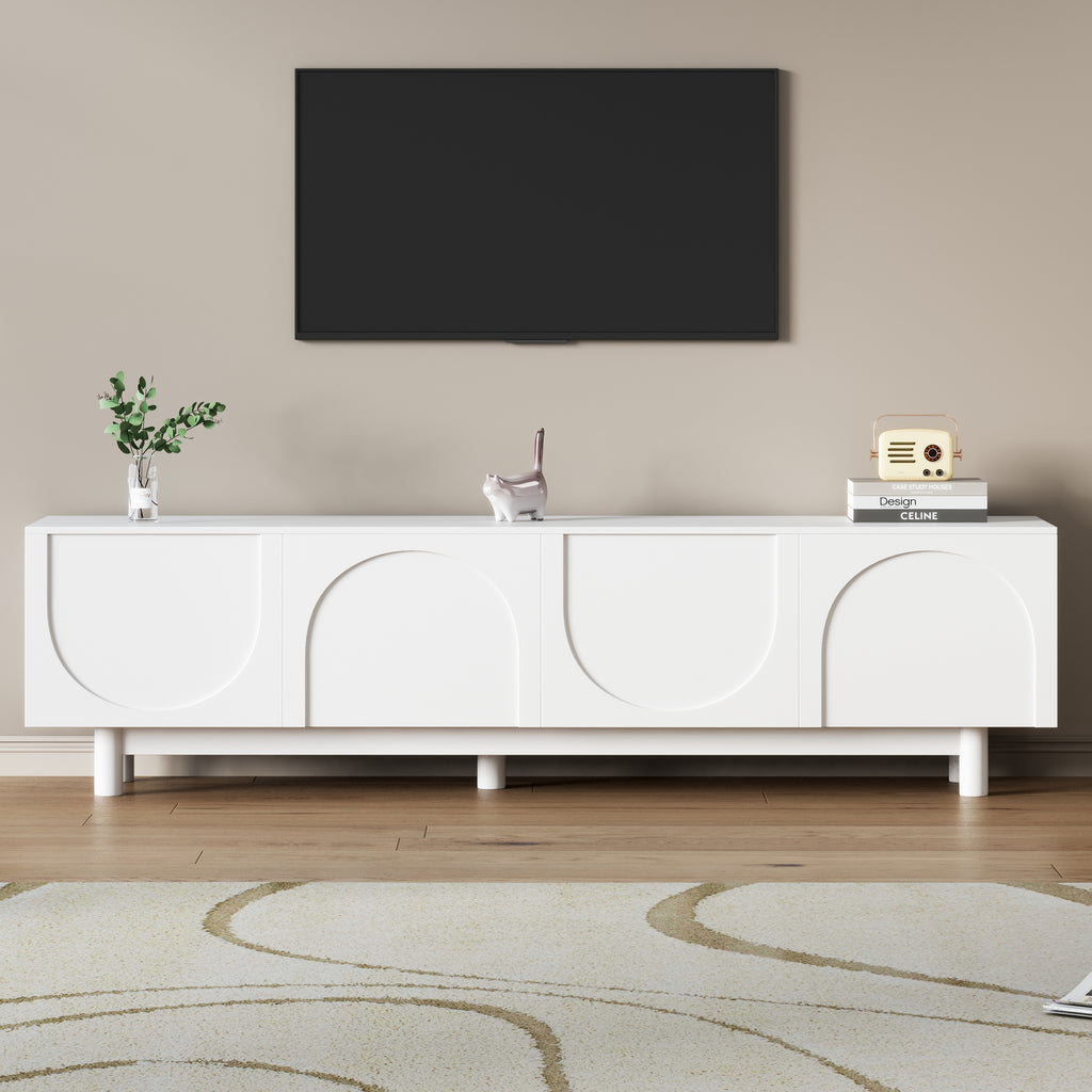 TV Stand With Arch Cabinets For TVs Up To 78'', Minimalist Entertainment Center
