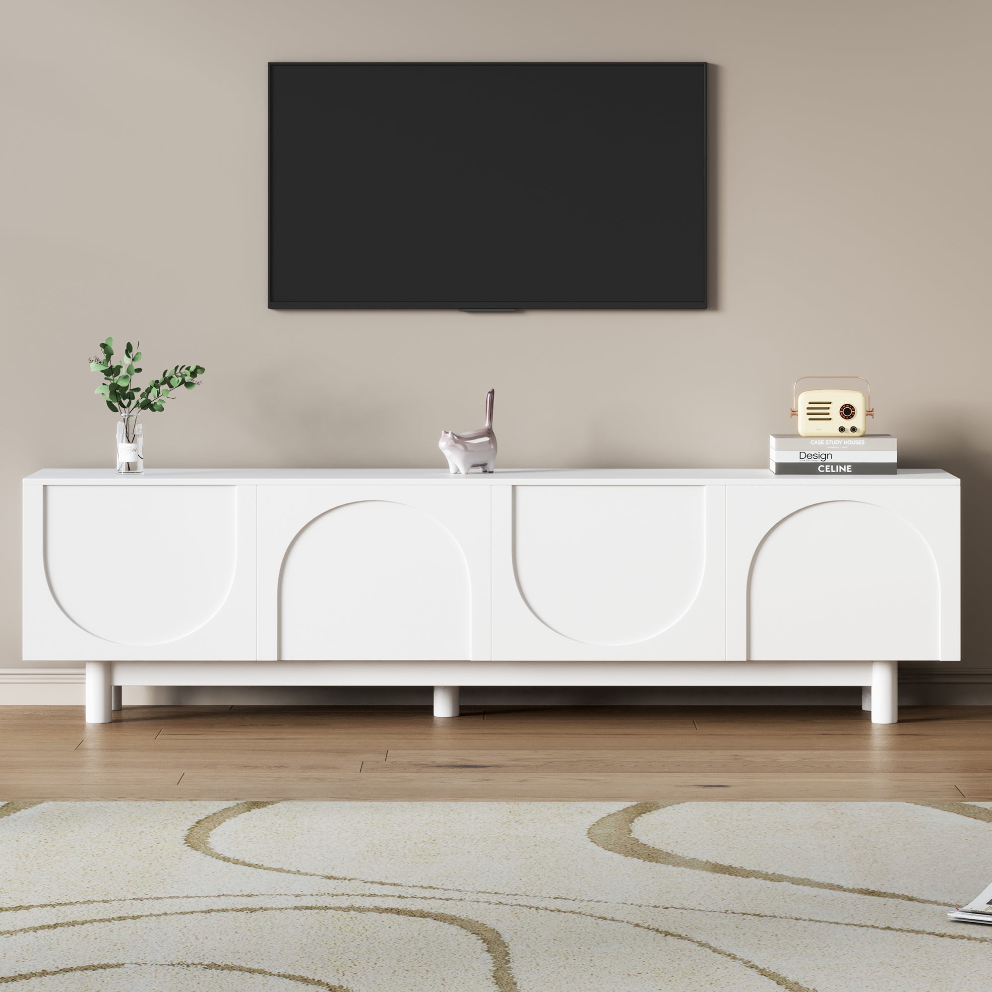 TV Stand With Arch Cabinets For TVs Up To 78'', Minimalist Entertainment Center