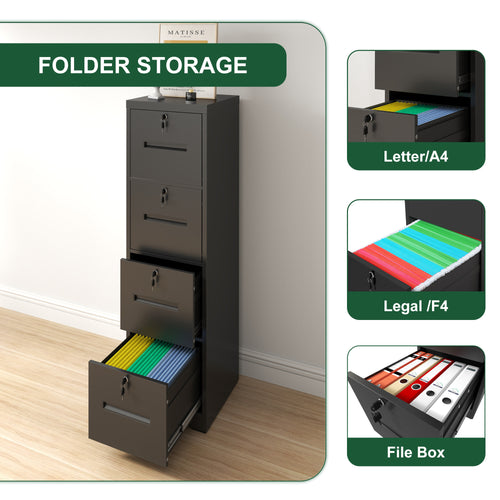 4 Drawer Metal Vertical Black Filing Cabinets With Lock For Home Office,Letter Legal A4