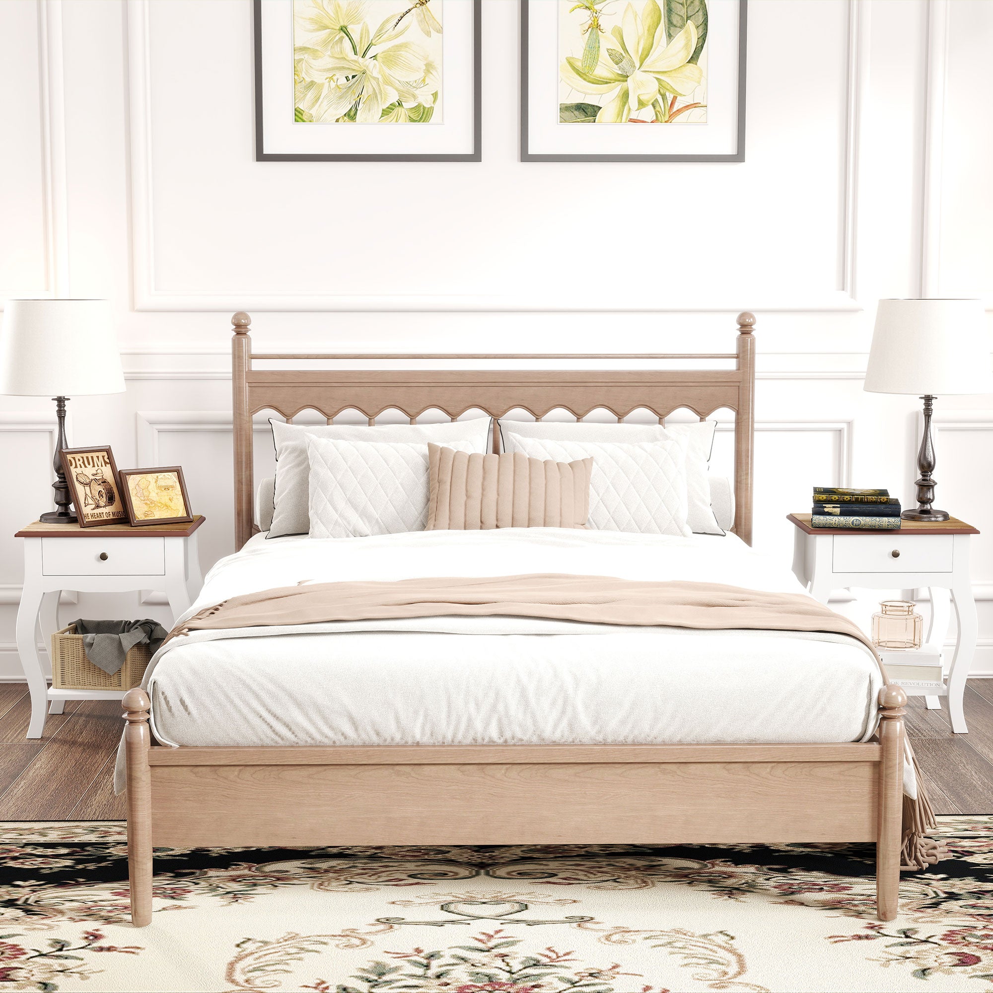 2pcs Bedside Tables With Drawer, French Style Bedside Cabinets