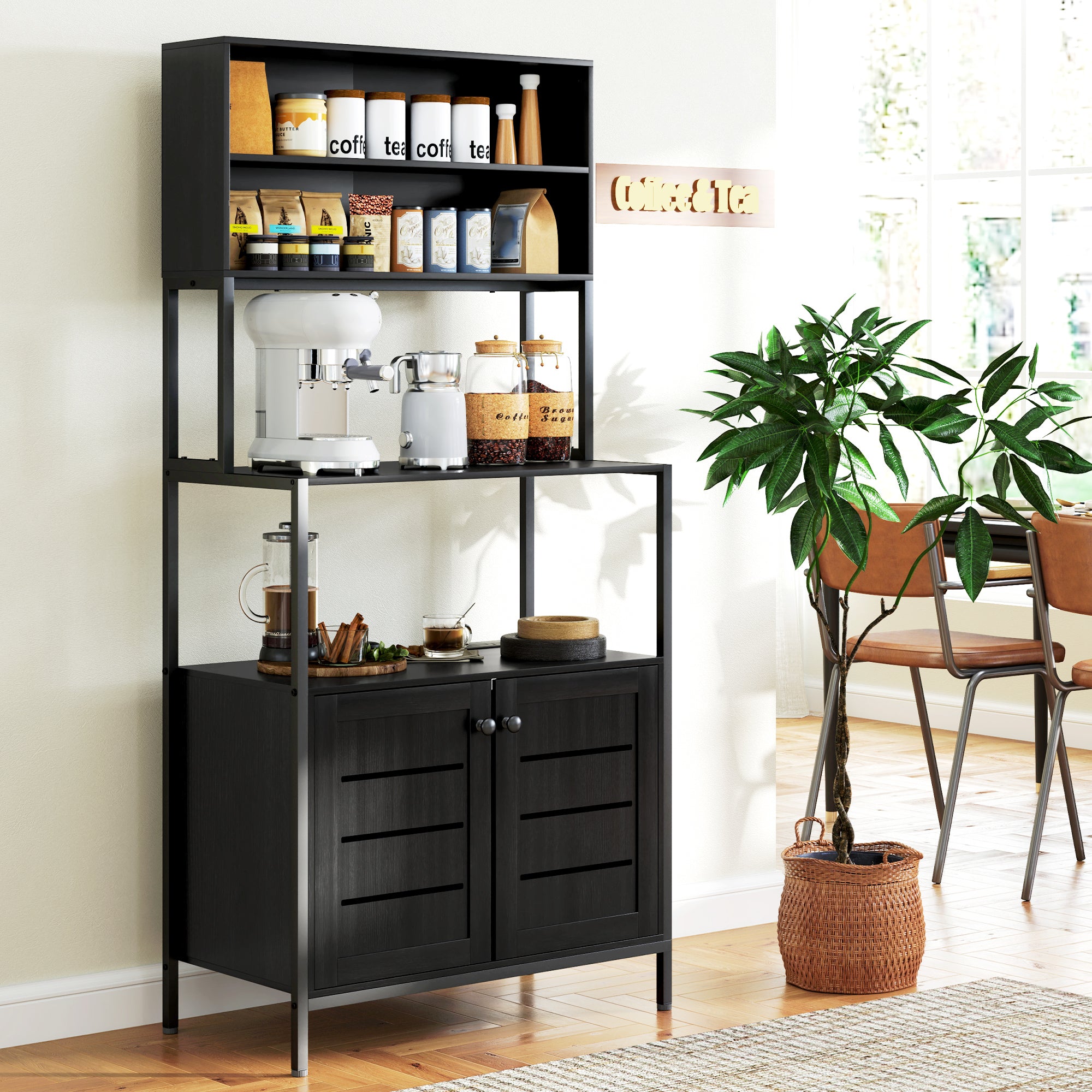 Baker's Rack with Power Outlet and Storage Shelves