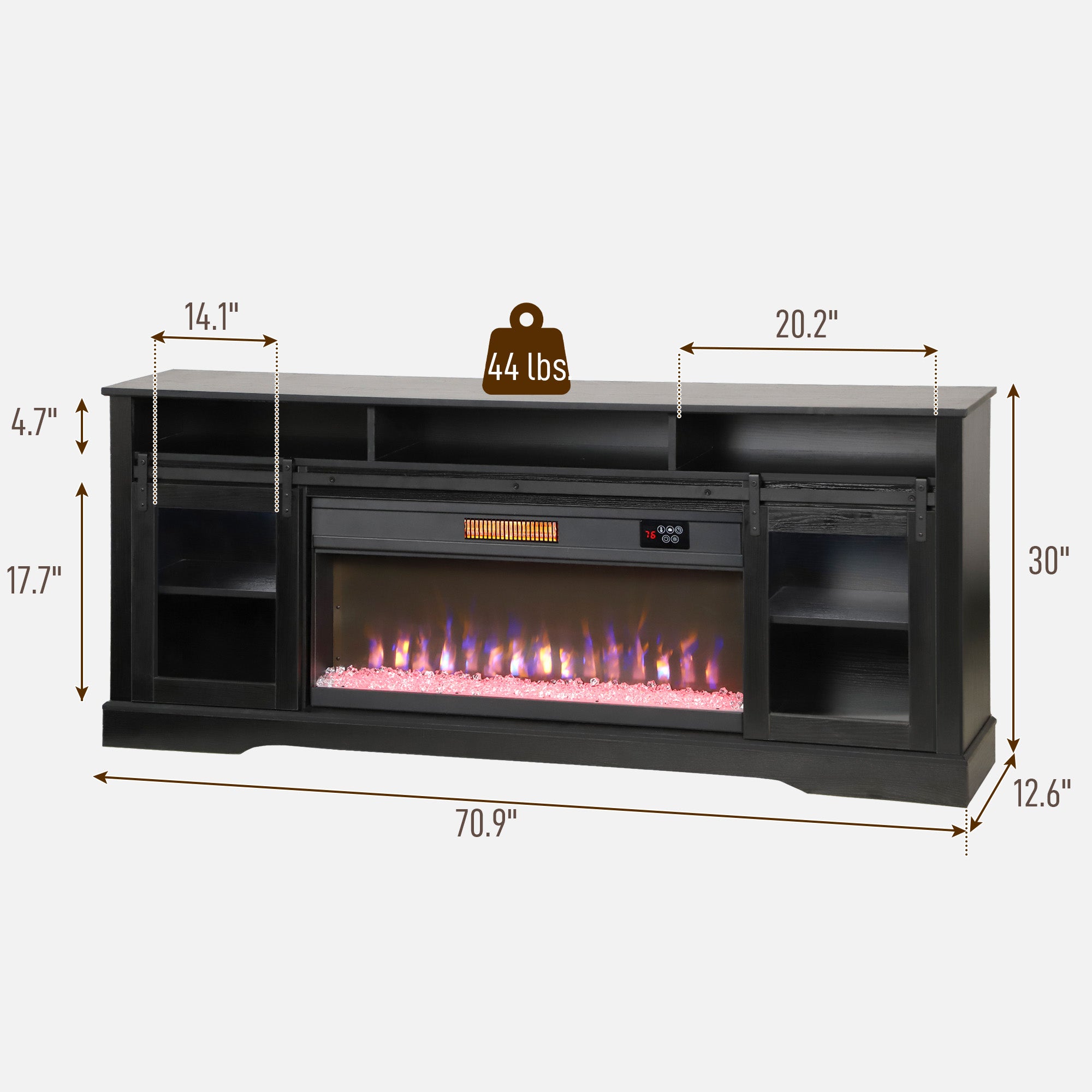 Fireplace TV Stand for TVs Up to 80”, TV Console with Electric Fireplace, Open Storage and Side Cabinets