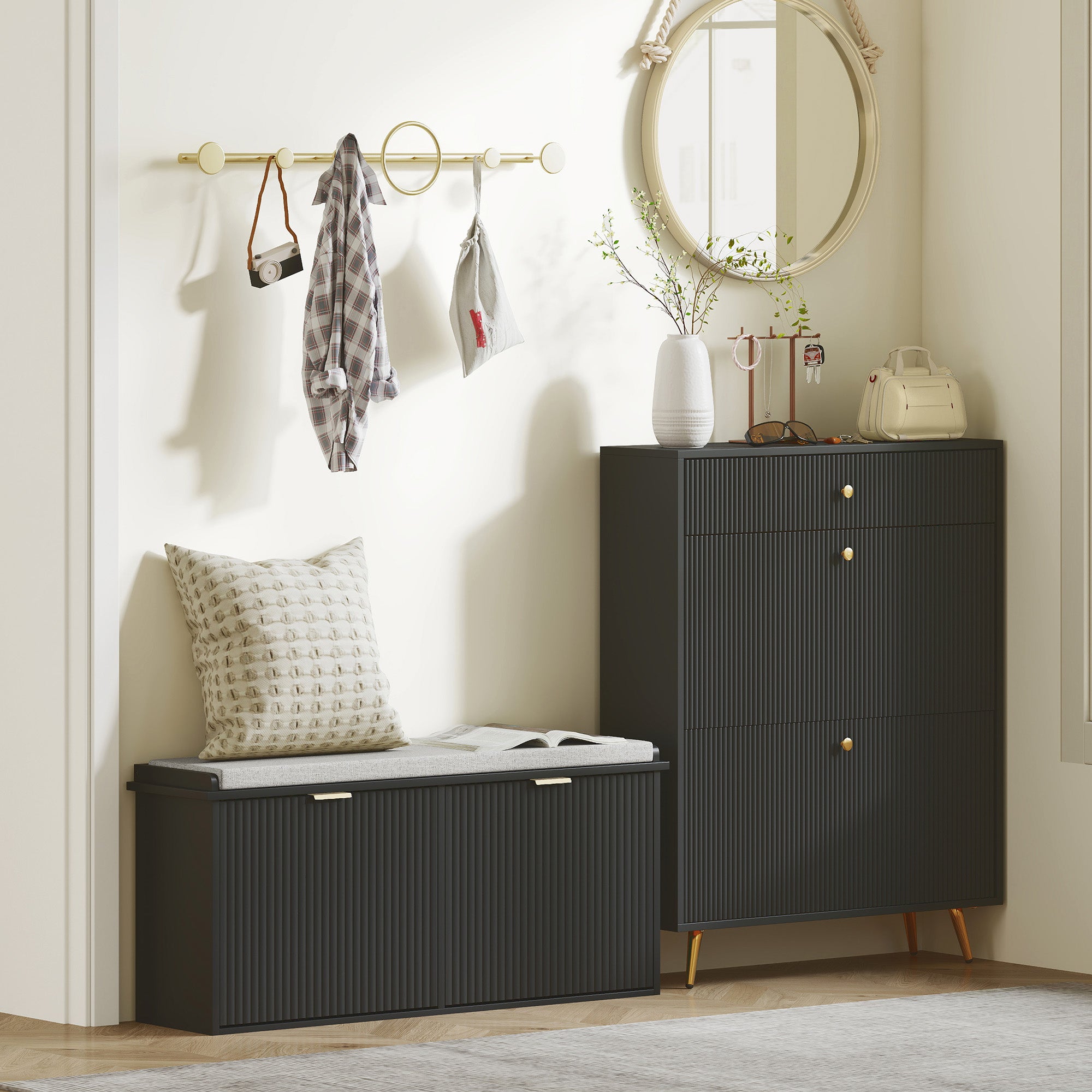 Shoe Storage Bench with Padded Seat