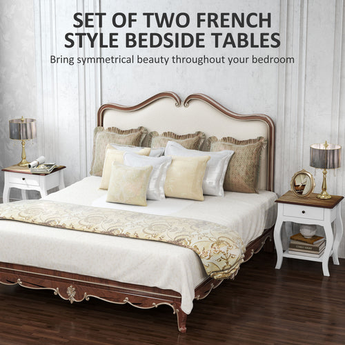 2pcs Bedside Tables With Drawer, French Style Bedside Cabinets