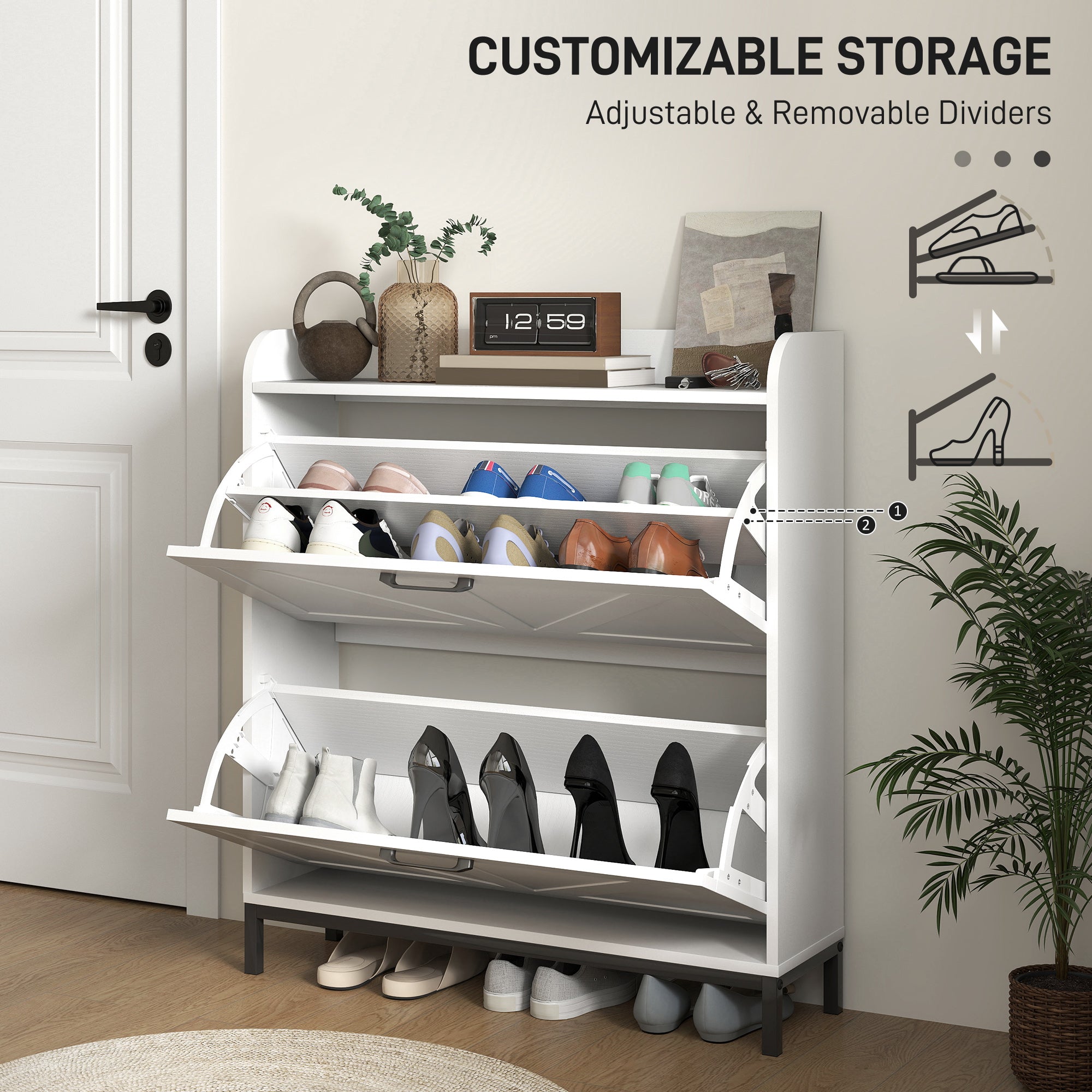 Shoe Cabinet Organizer with 2 Flip Drawers
