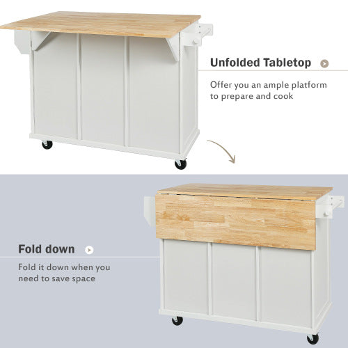 Kitchen Trolley With Rubberwood Folding Leaf Countertops