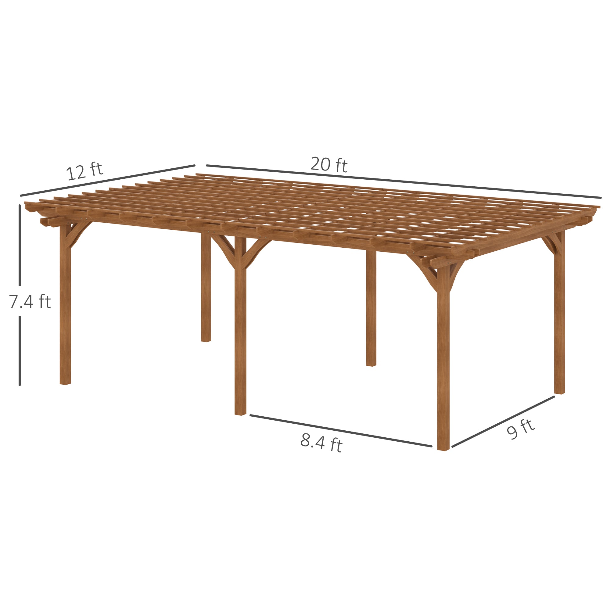 12’ x 20’ Outdoor Pergola, Wood Gazebo Grape Trellis