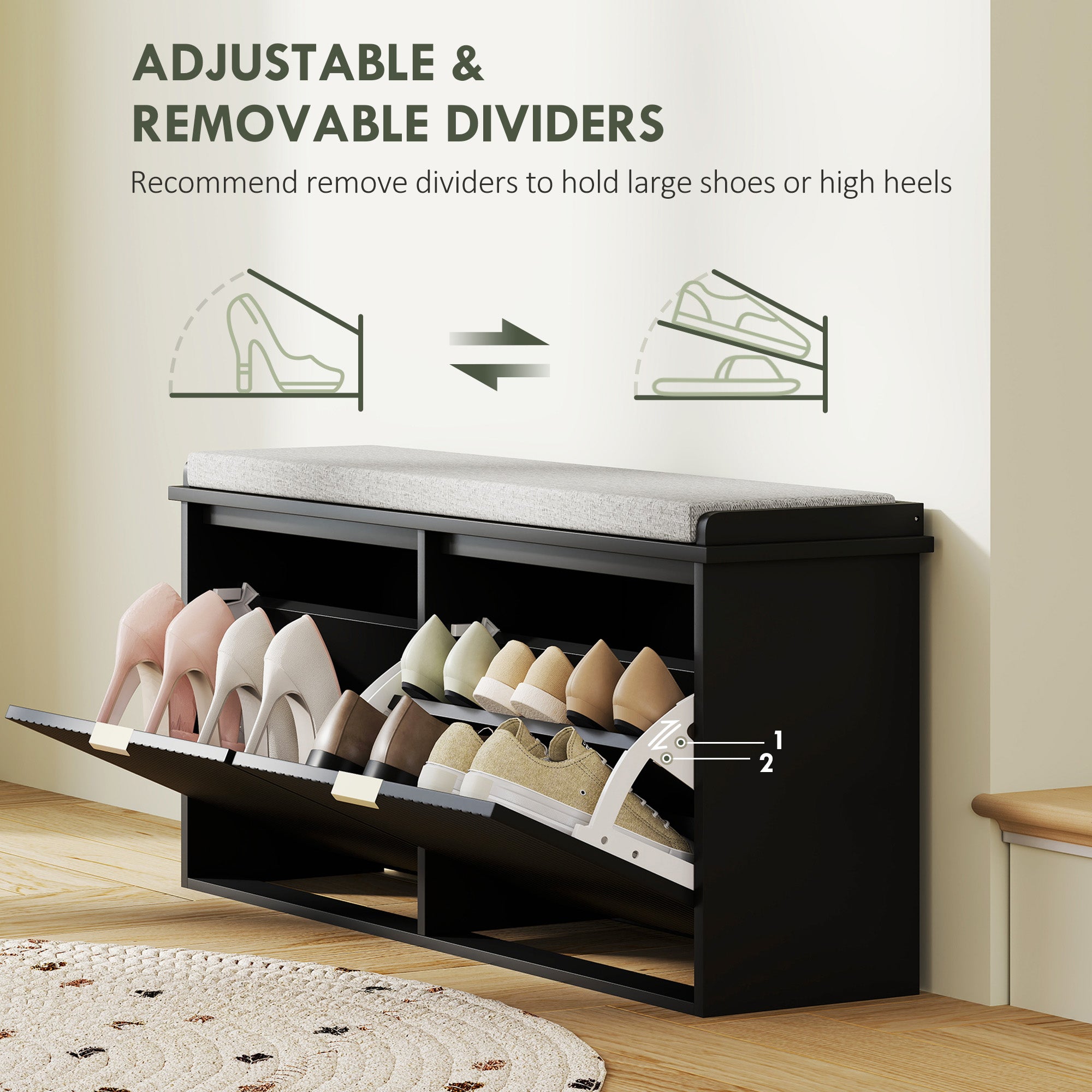 Shoe Storage Bench with Padded Seat