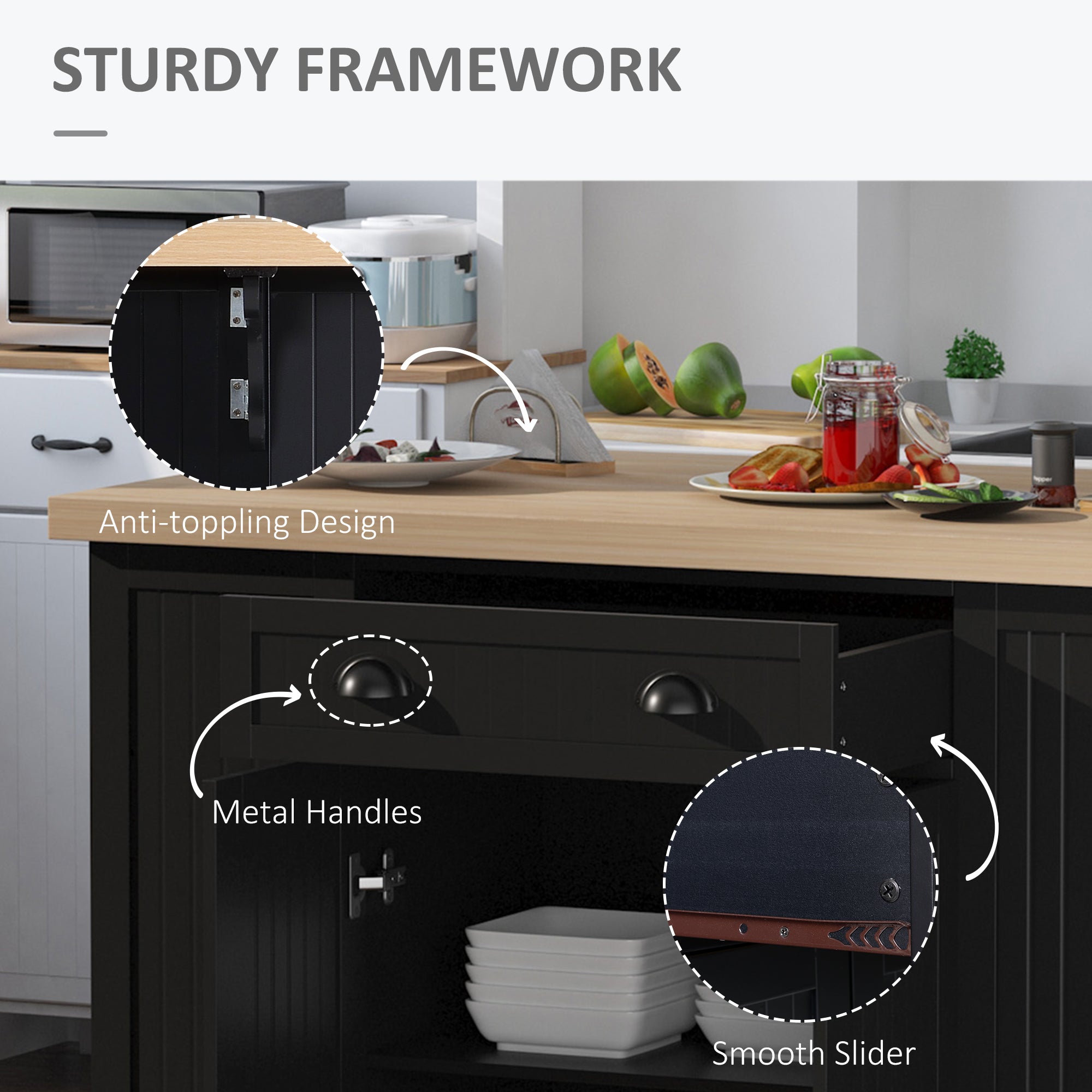 47" Fluted-Style Kitchen Island