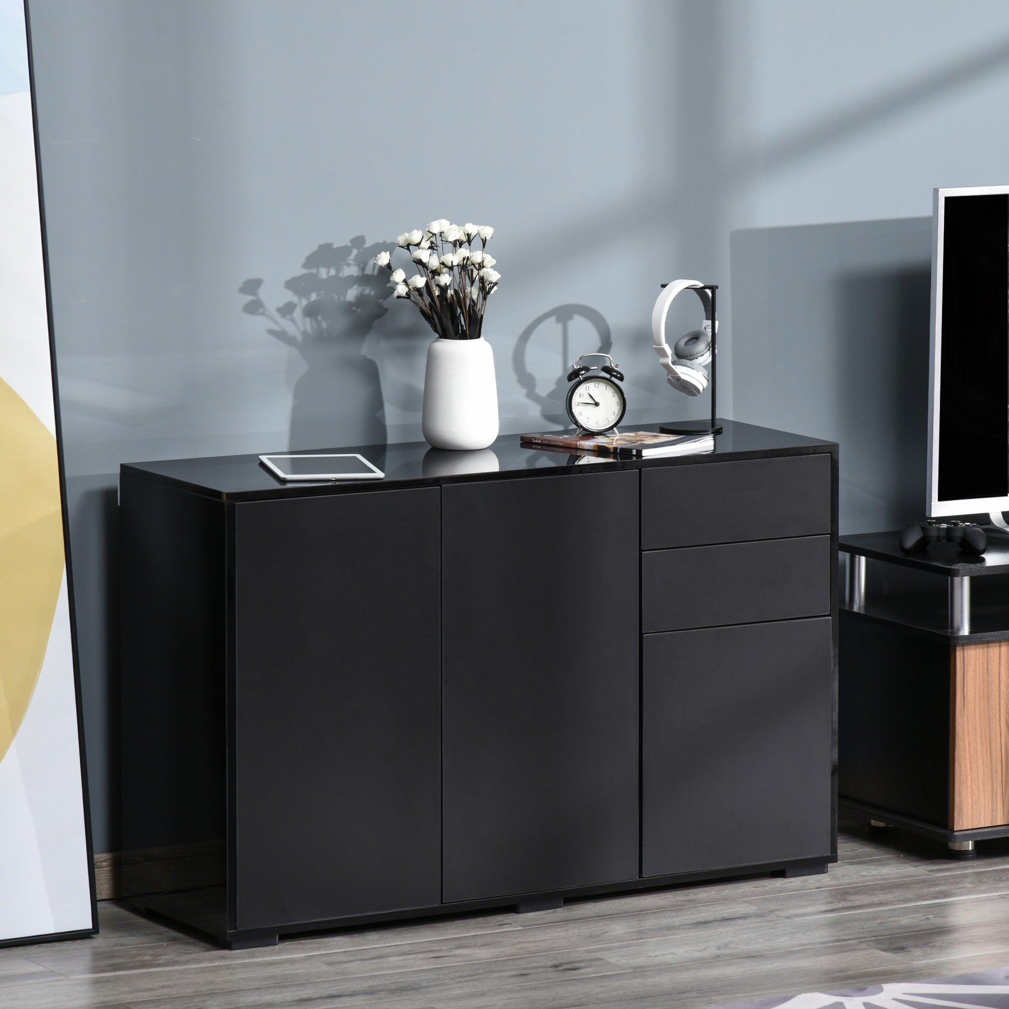 High Gloss Side Cabinet, Push-Open