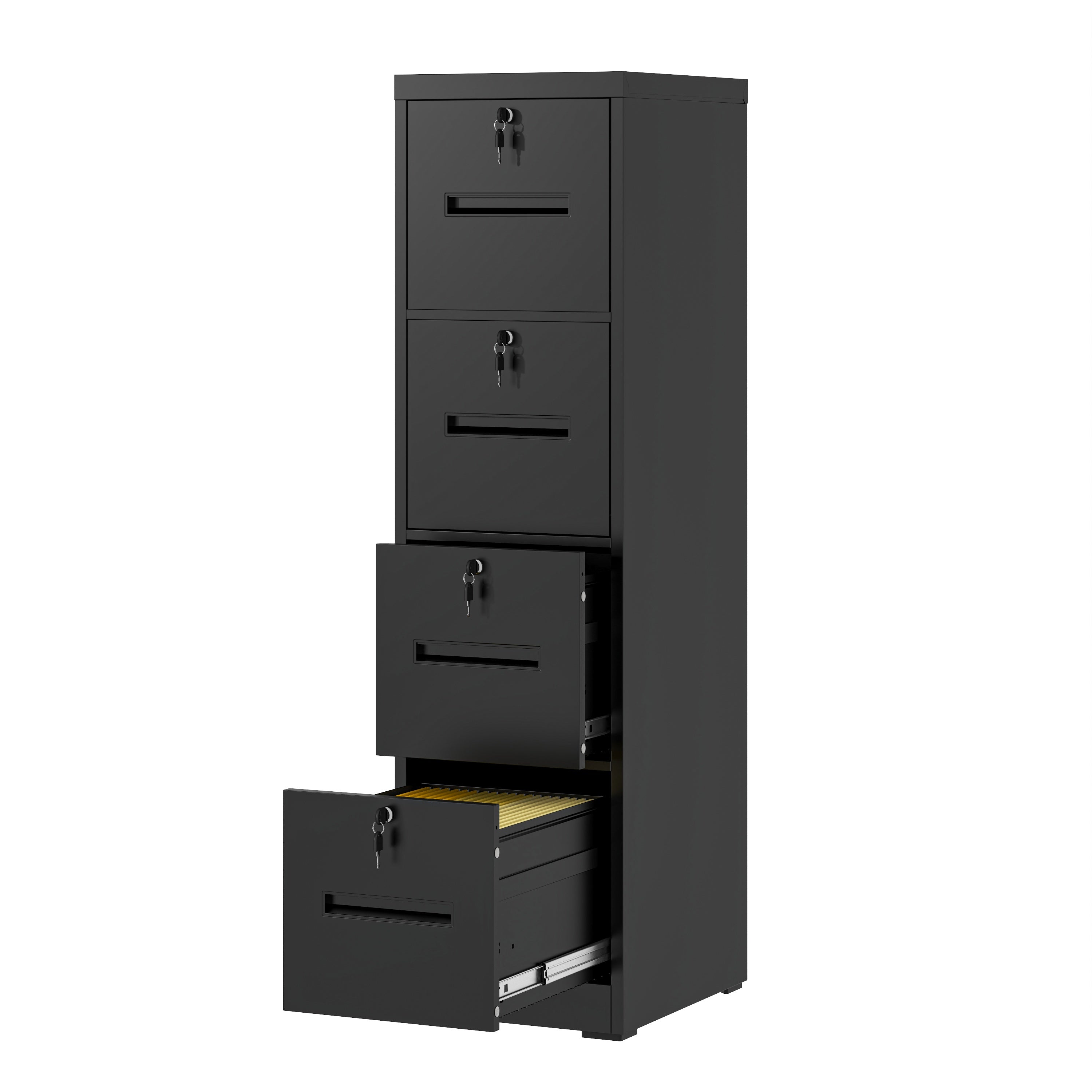4 Drawer Metal Vertical Black Filing Cabinets With Lock For Home Office,Letter Legal A4