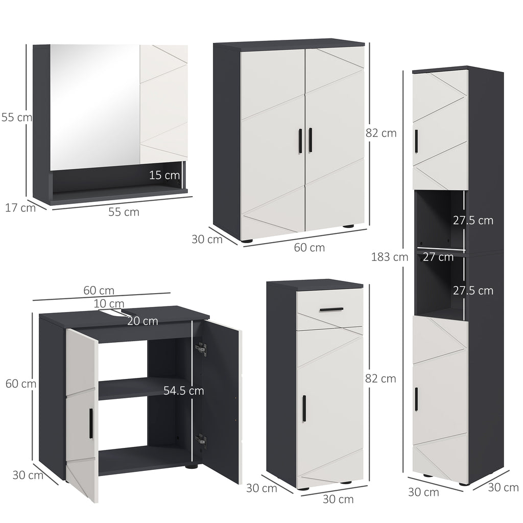 Kleankin 5-Piece Bathroom Furniture Set, Bathroom Storage Cabinet With Doors And Shelves