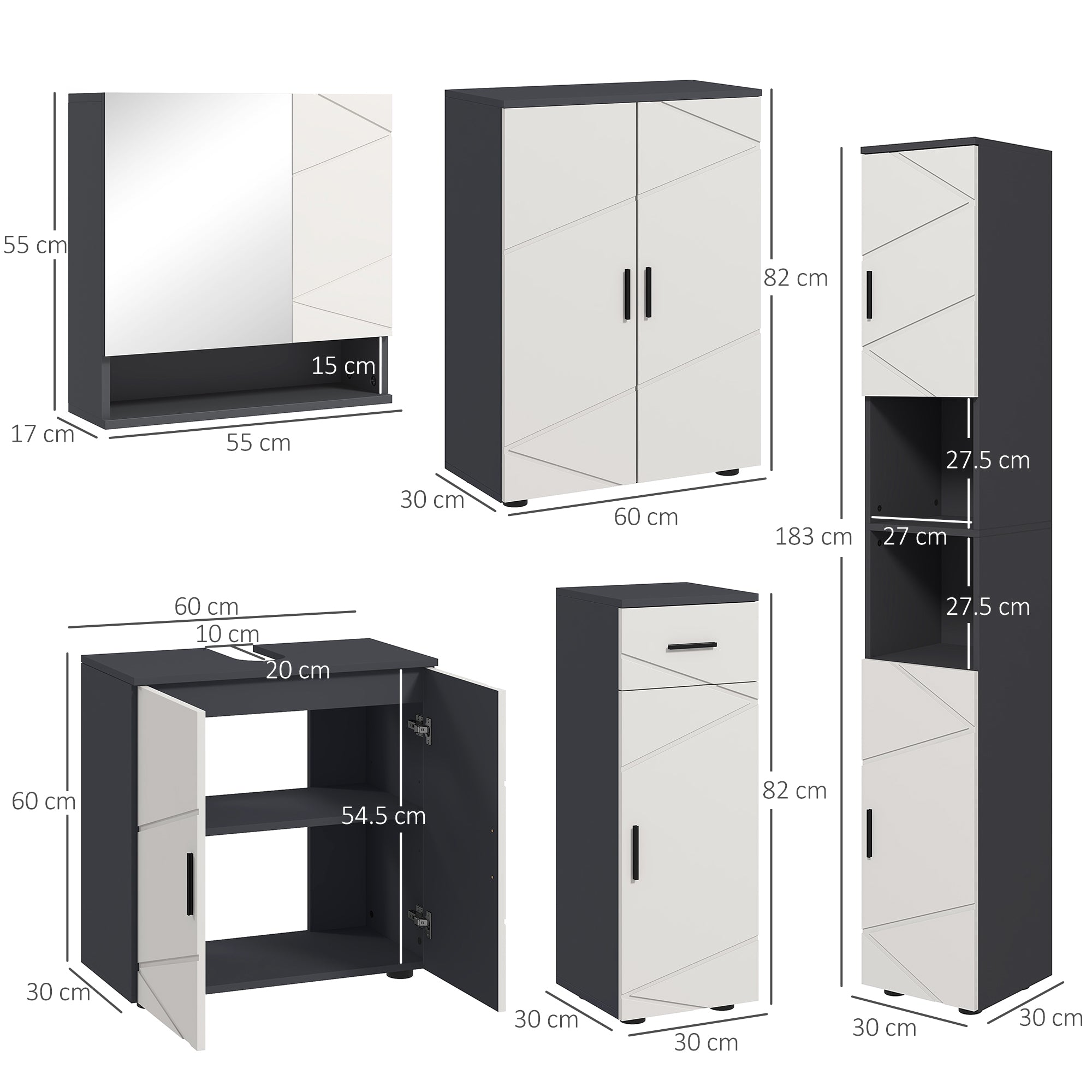 Kleankin 5-Piece Bathroom Furniture Set, Bathroom Storage Cabinet With Doors And Shelves