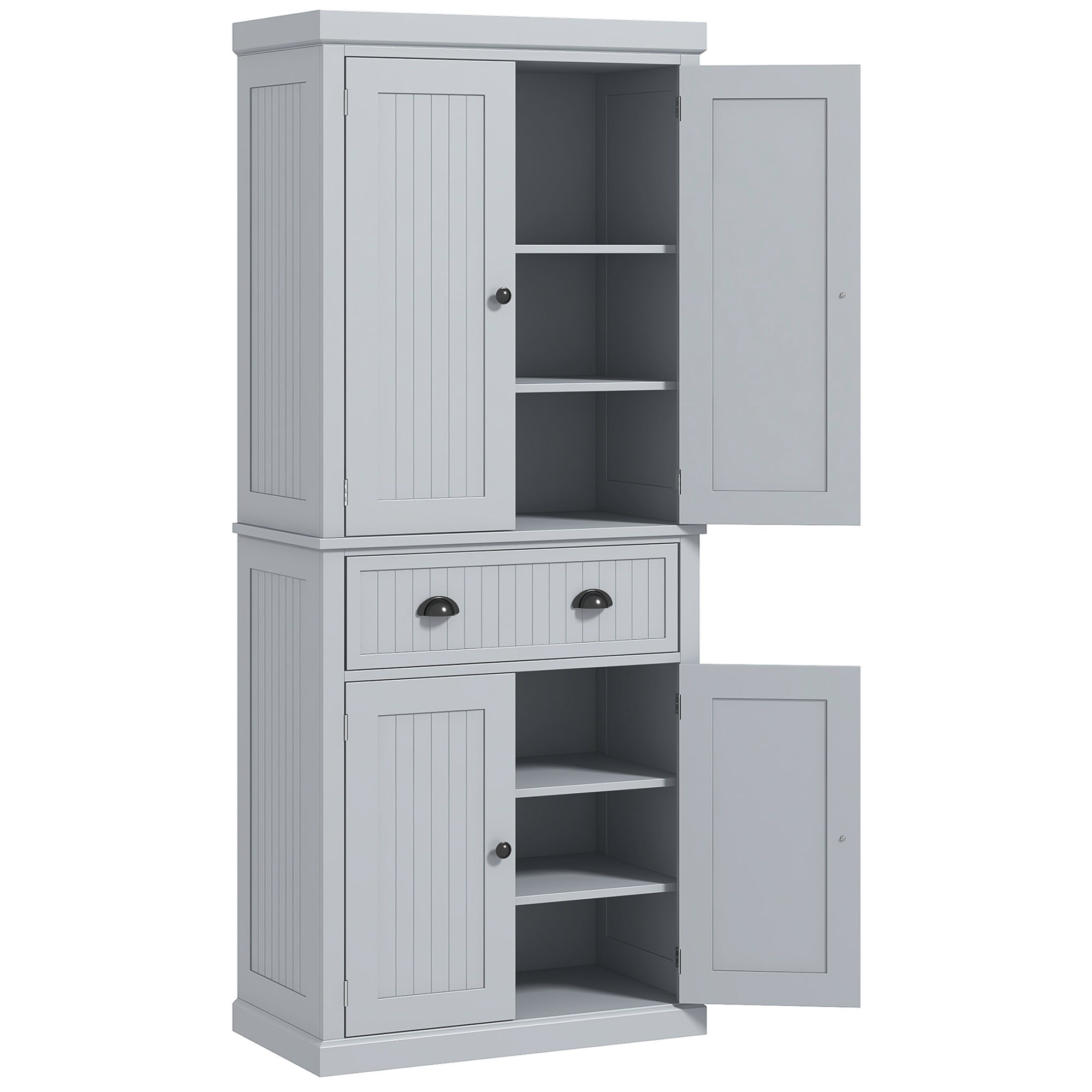 72" Traditional Kitchen Pantry Cabinet, Freestanding Tall Storage Cabinet with 4 Doors, Drawer and 3 Adjustable Shelves
