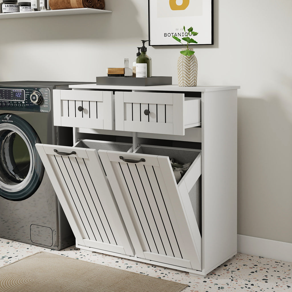 Laundry Cabinet ,with 2 Removable Laundry Basket  And 2 Drawers