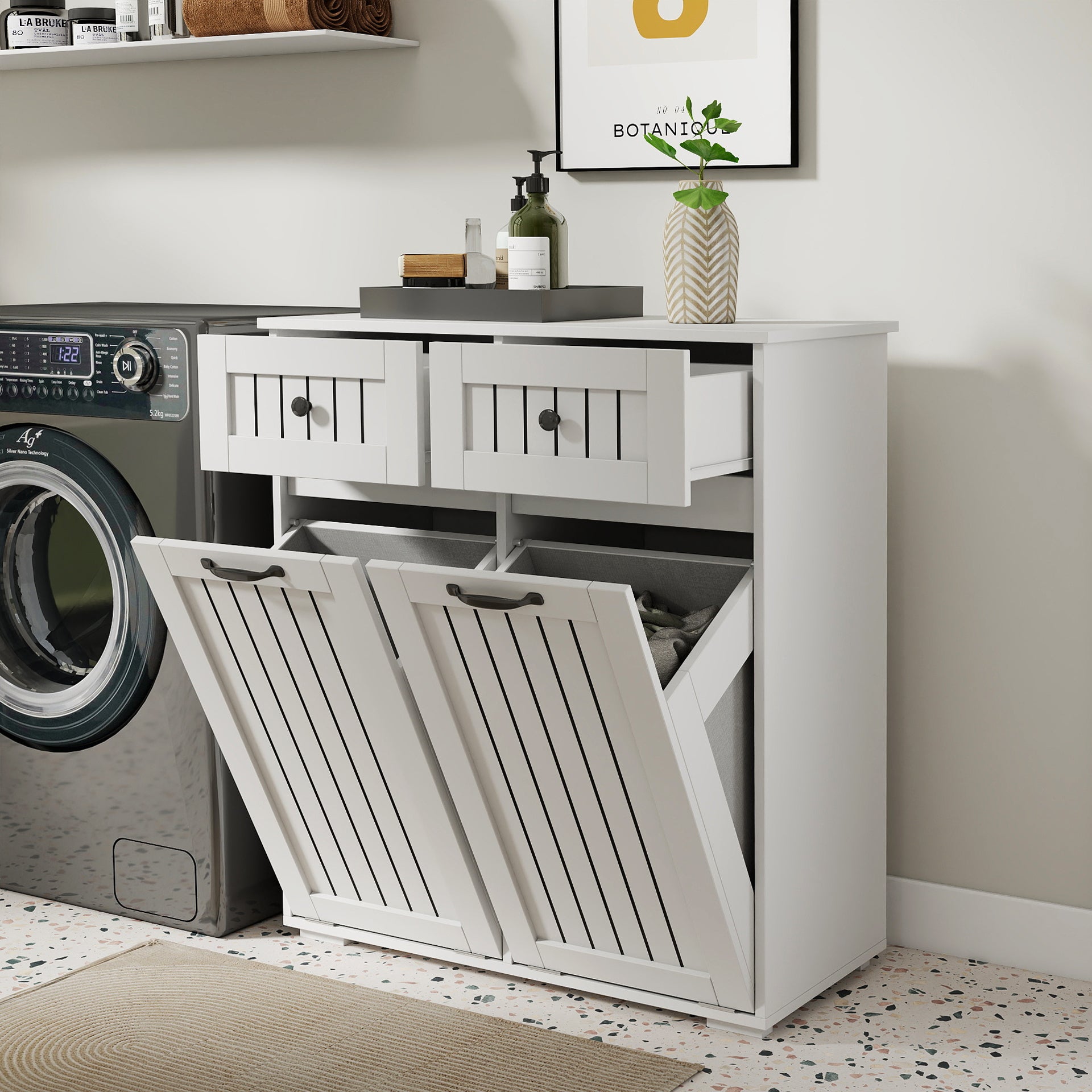 Laundry Cabinet ,with 2 Removable Laundry Basket  And 2 Drawers