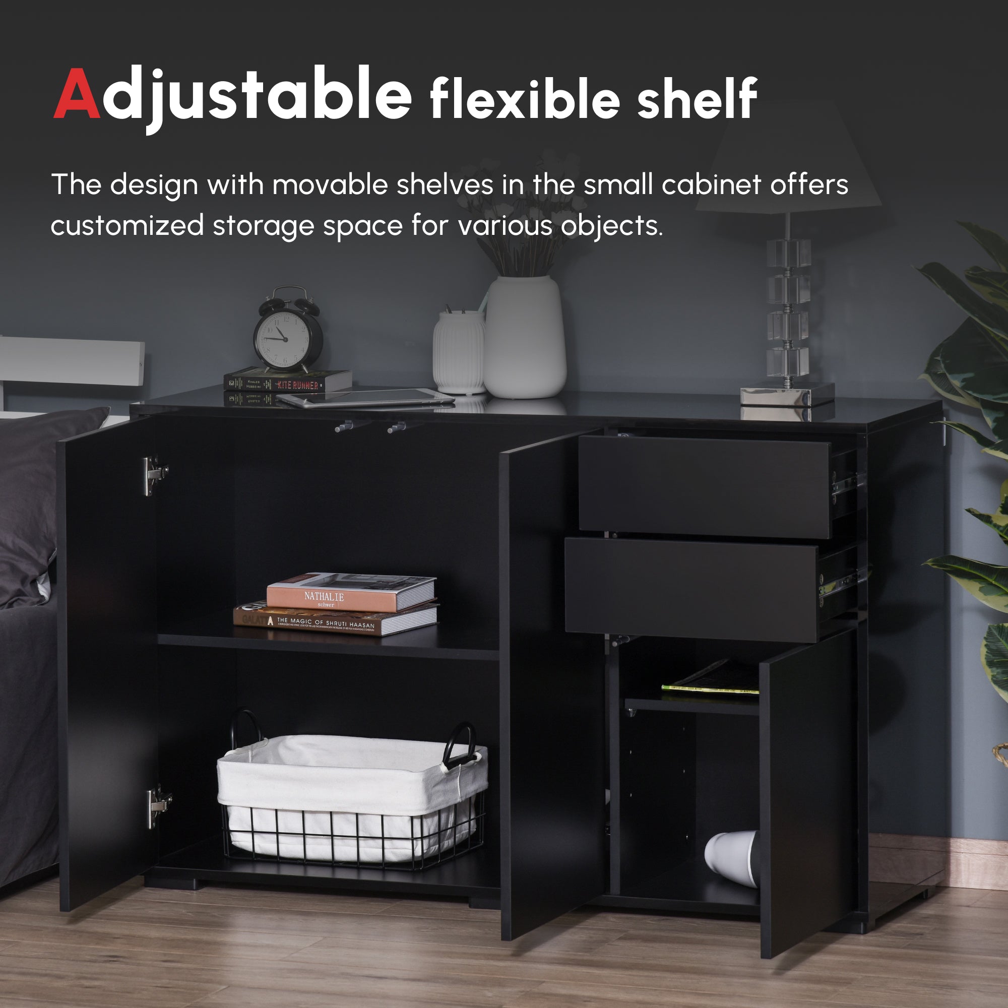 High Gloss Side Cabinet, Push-Open