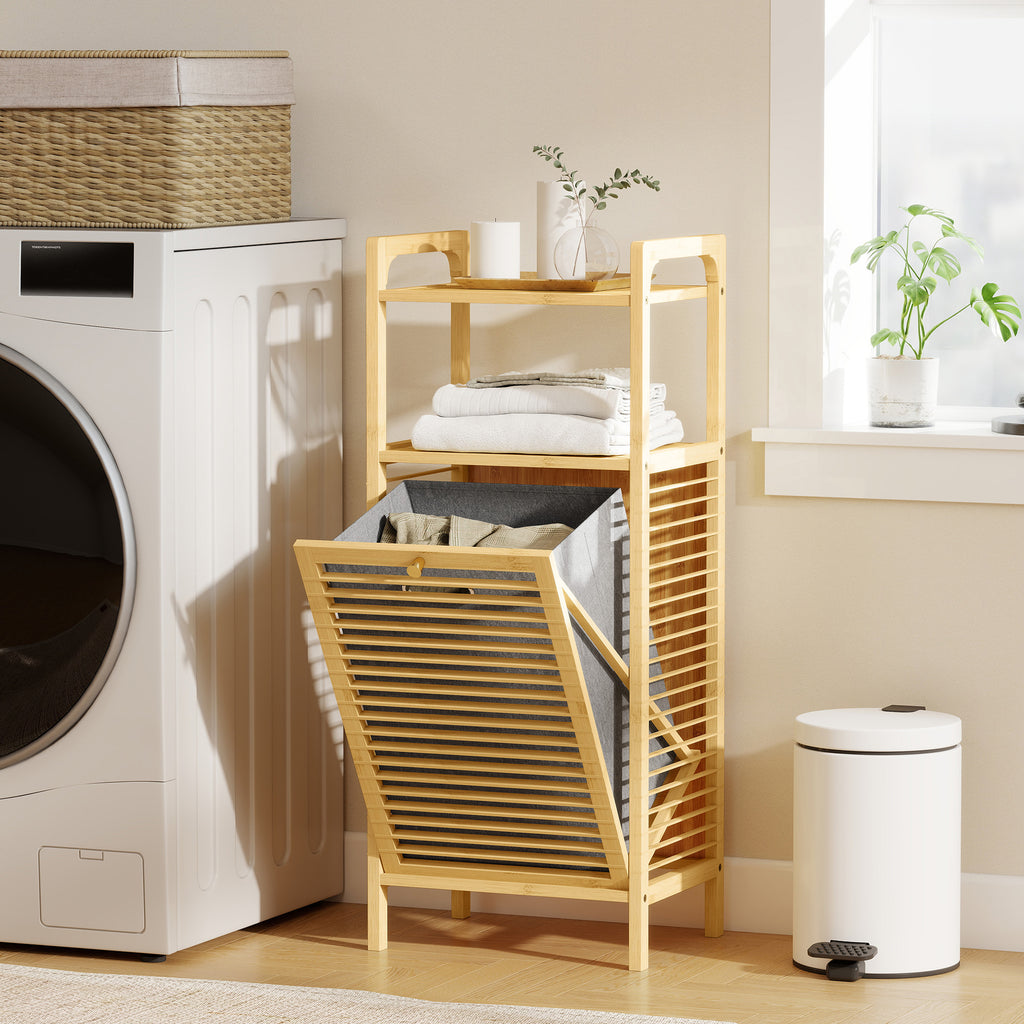 Bamboo Laundry Cabinet With Slatted Door