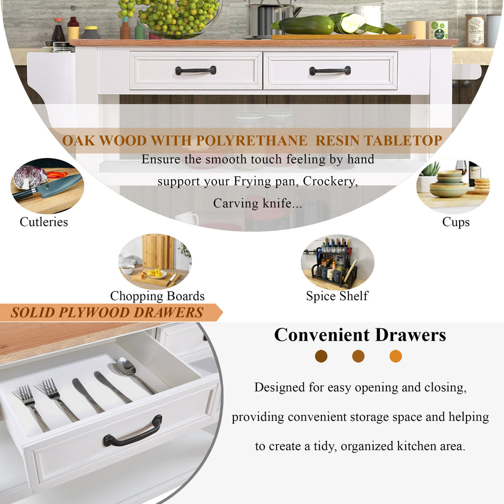 57” Rolling Kitchen Island with Storage,Kitchen Cart with Solid