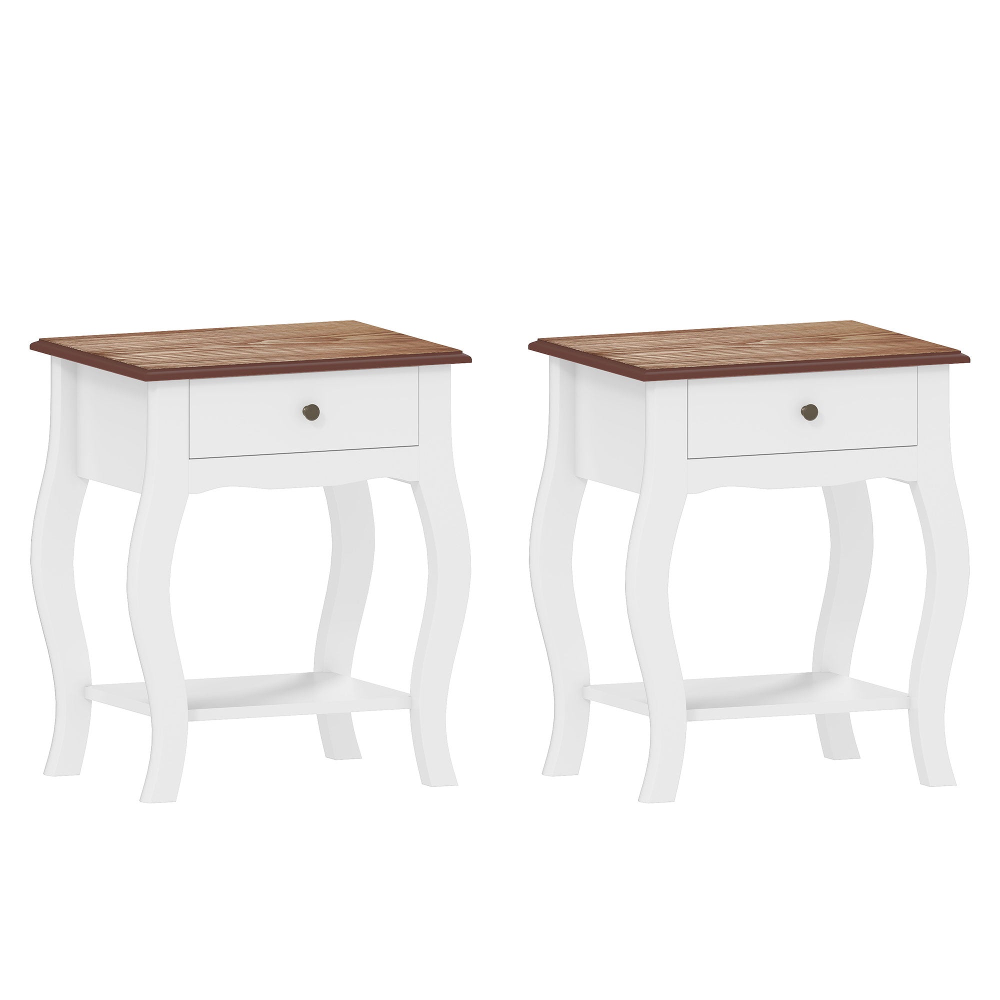 2pcs Bedside Tables With Drawer, French Style Bedside Cabinets