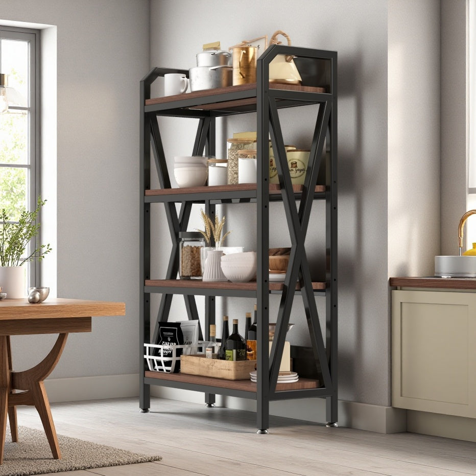 Rack 4-Level Storage Shelves Metal And Wooden Kitchen Shelves
