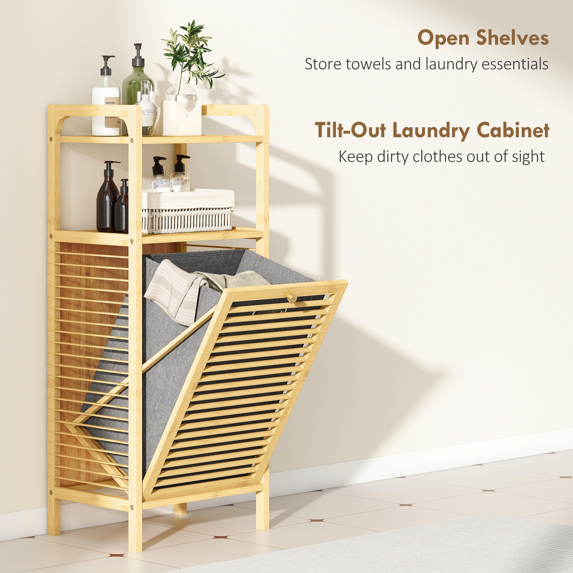 Bamboo Laundry Cabinet With Slatted Door