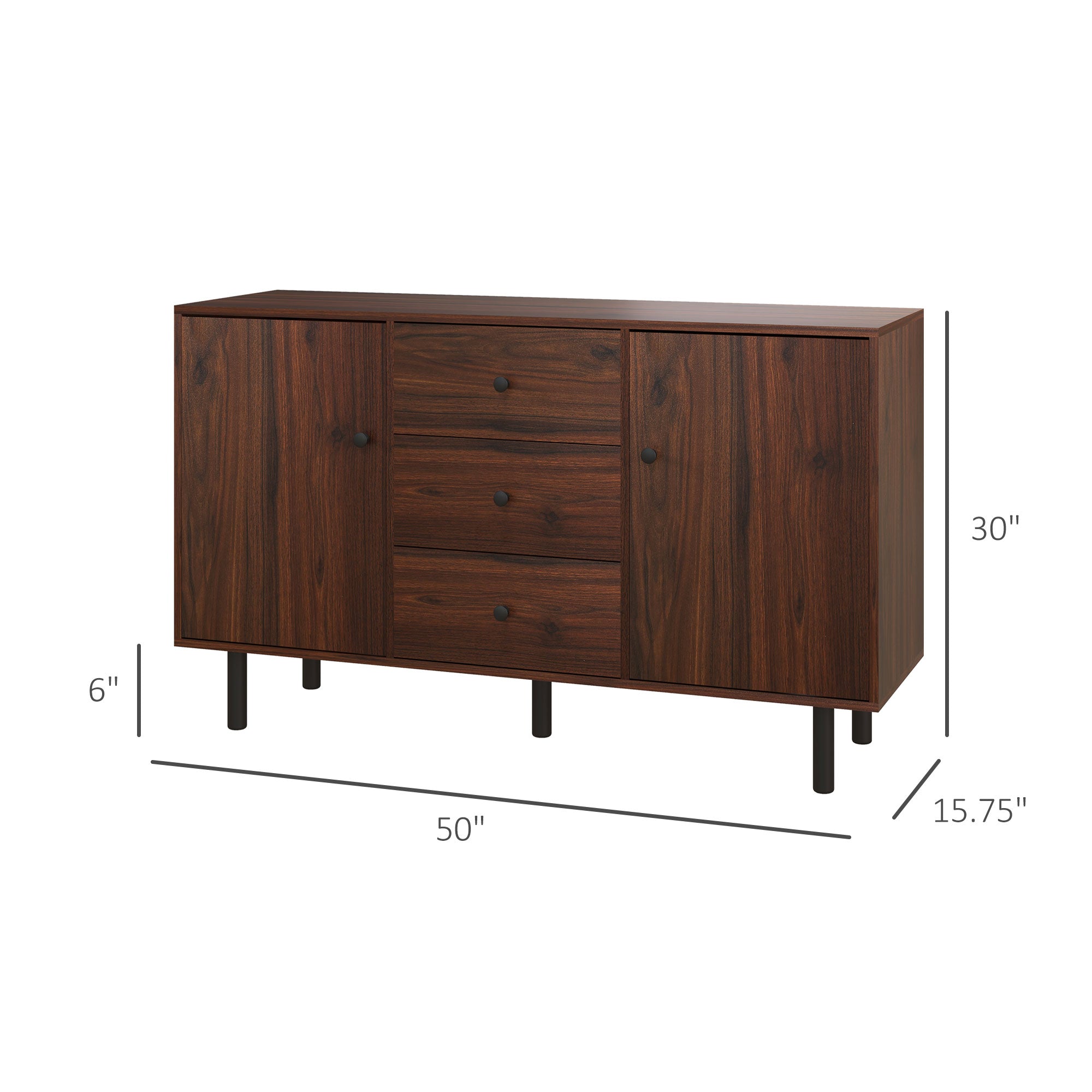 Retro Sideboard With 2 Cabinets 3 Drawers, Buffet Table, Rustic Brown
