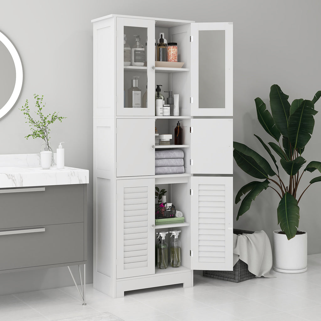 Freestanding Bathroom Cabinet with Glass/Louvred Doors