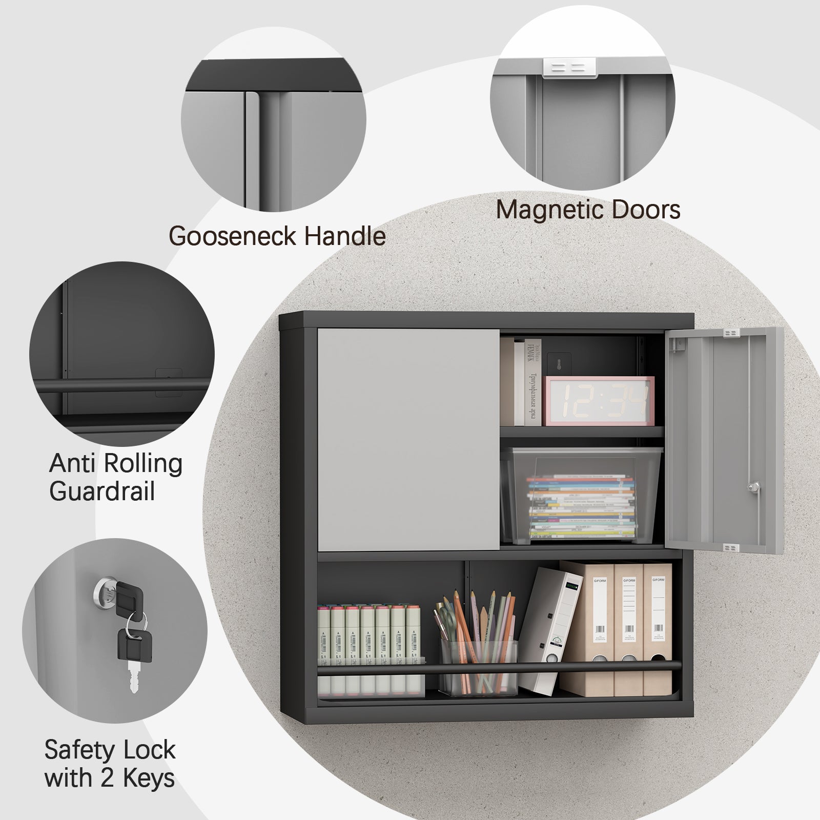 Metal Adjustable 2 Doors Metal Storage Cabinet Kitchen Pantry Cabinet With Adjustable Shelves