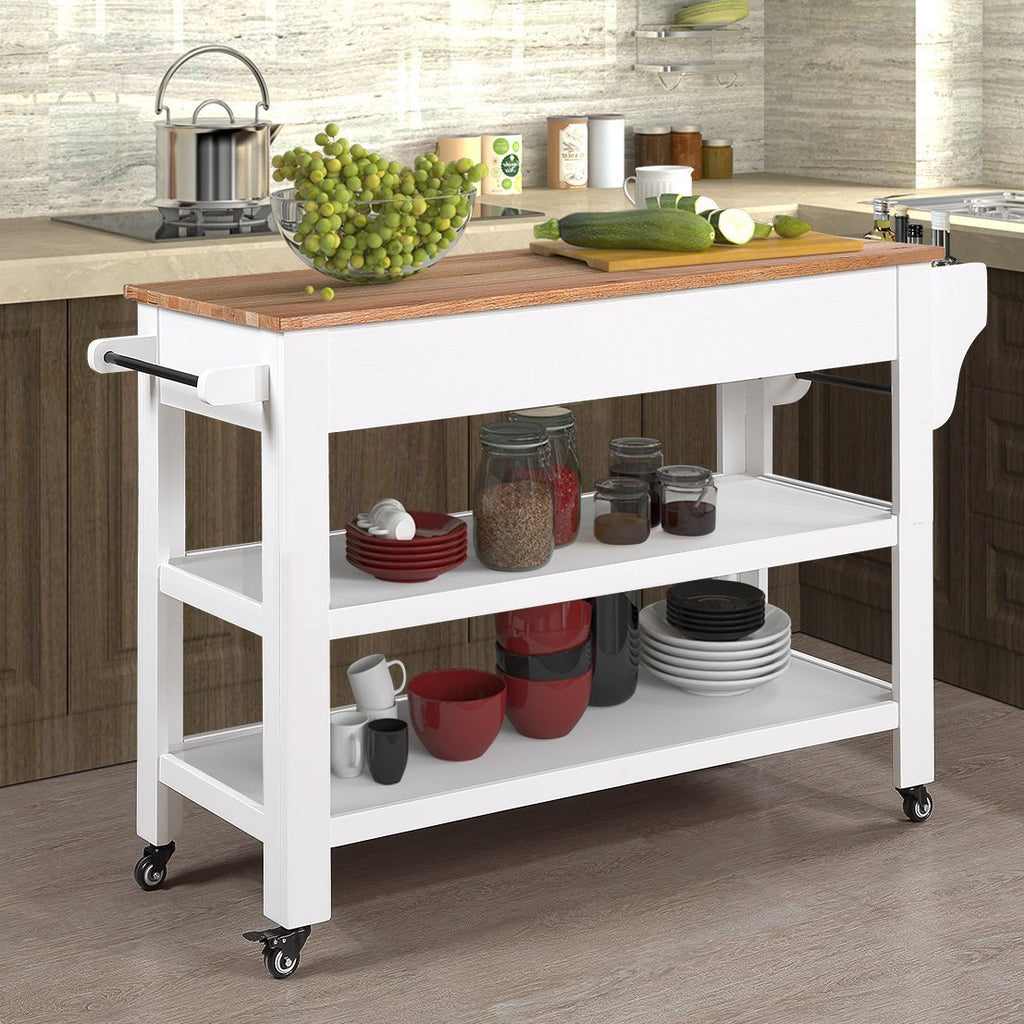 57” Rolling Kitchen Island with Storage,Kitchen Cart with Solid