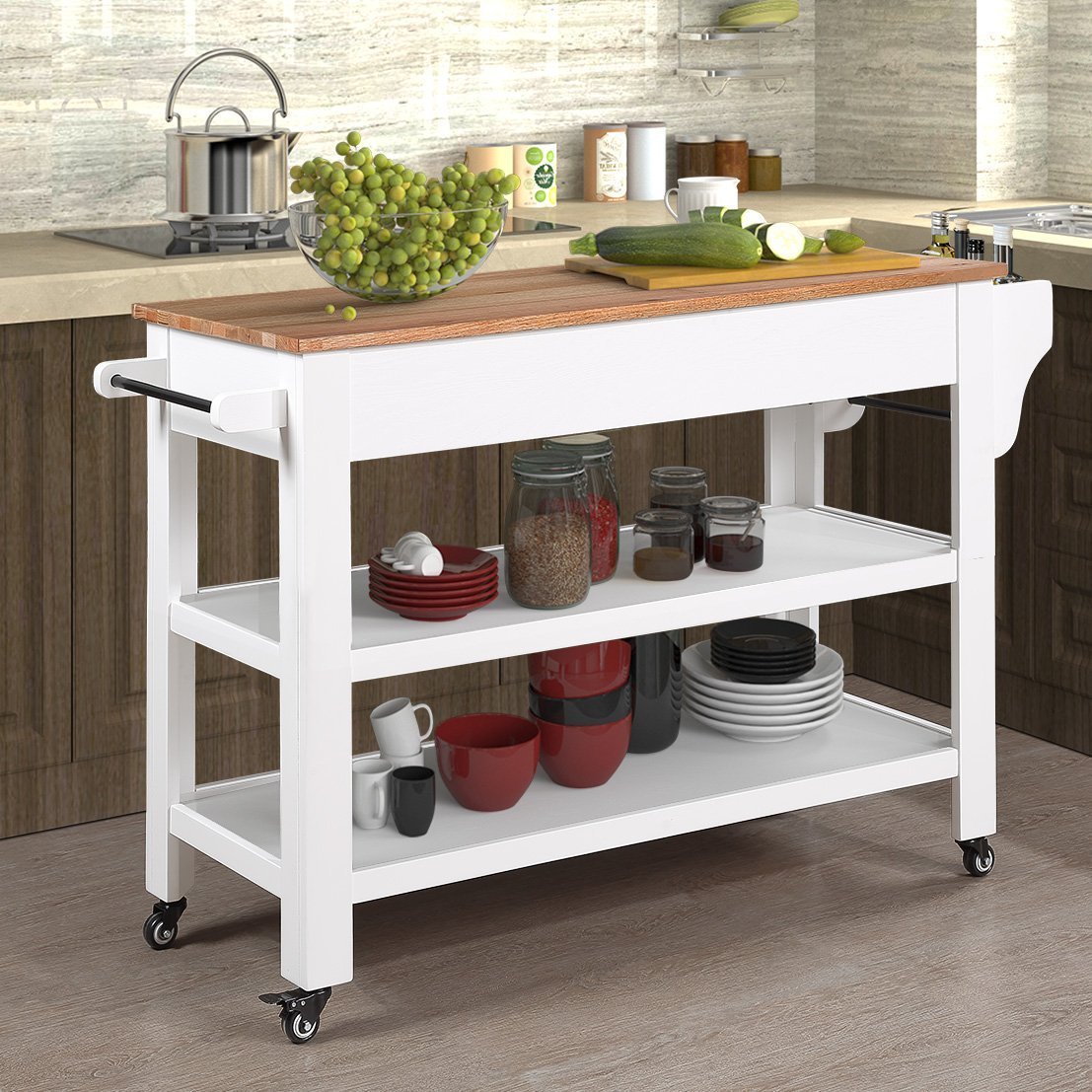 57” Rolling Kitchen Island with Storage,Kitchen Cart with Solid
