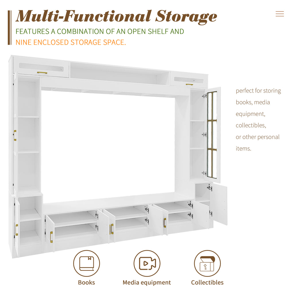 98.4” W Wall Unit Entertainment Center With Bookshelves For TVs Up To 80”