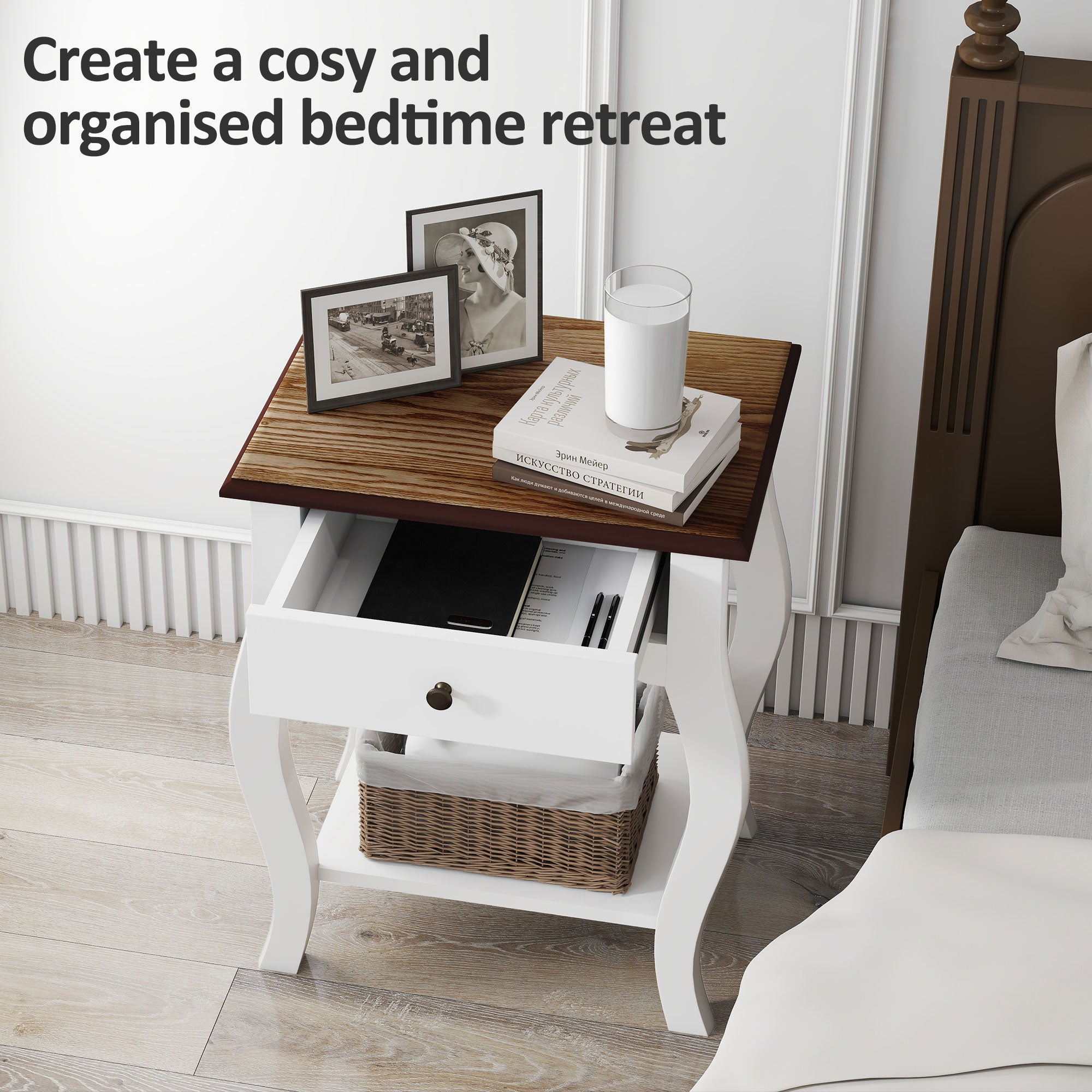 2pcs Bedside Tables With Drawer, French Style Bedside Cabinets