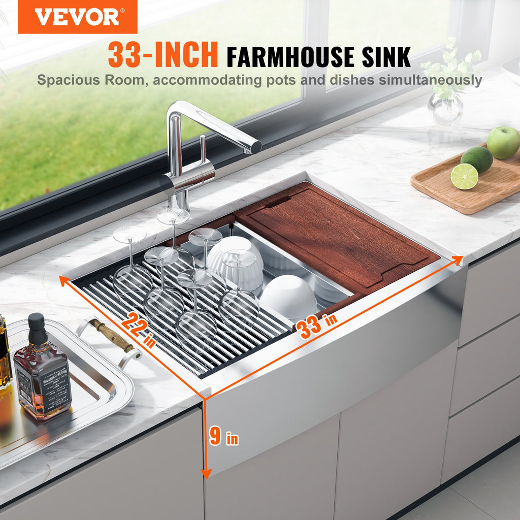 Kitchen Sink, 304 Stainless Steel Drop-33”
