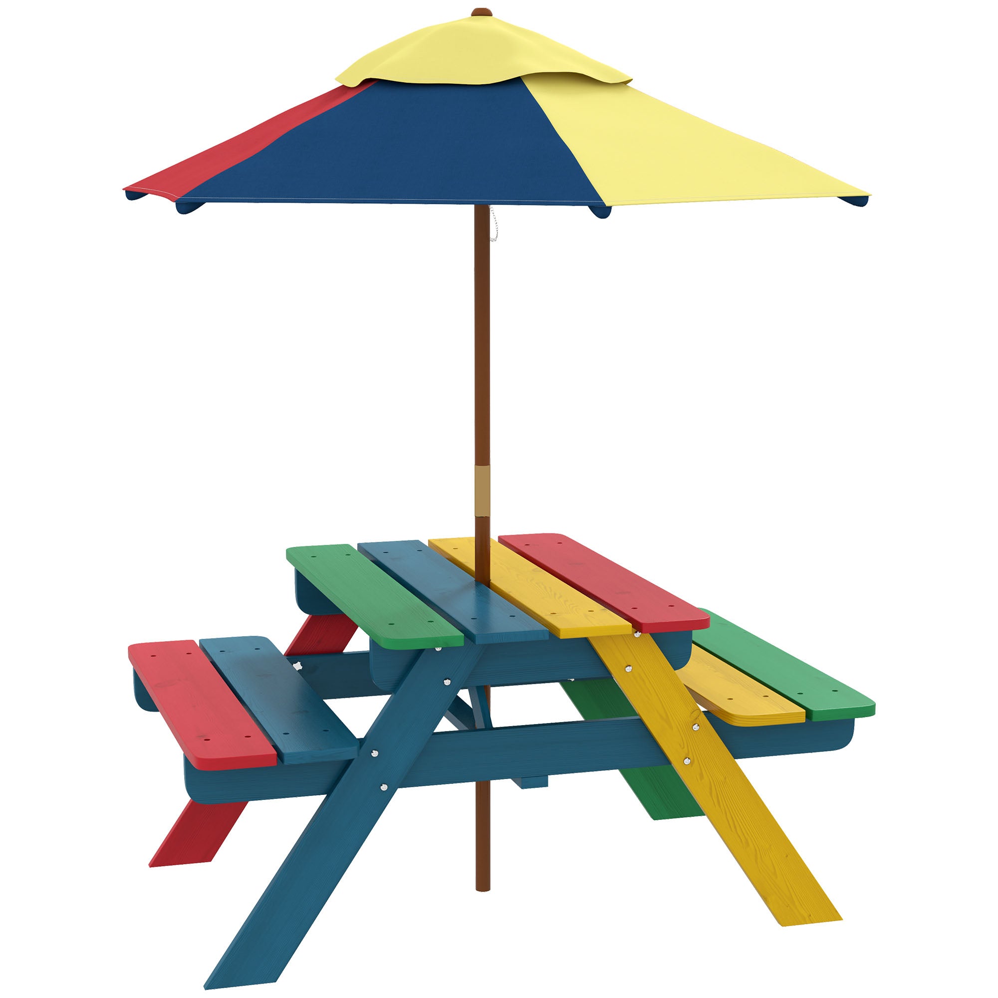 Wooden Kids Picnic Table Set with Parasol, Seating for 2 Children 3-6 Years Old, for Patio Backyard
