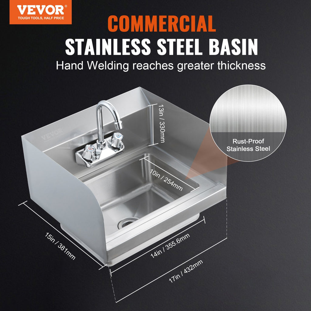 Commercial Hand Sink With Faucet And Side Splash