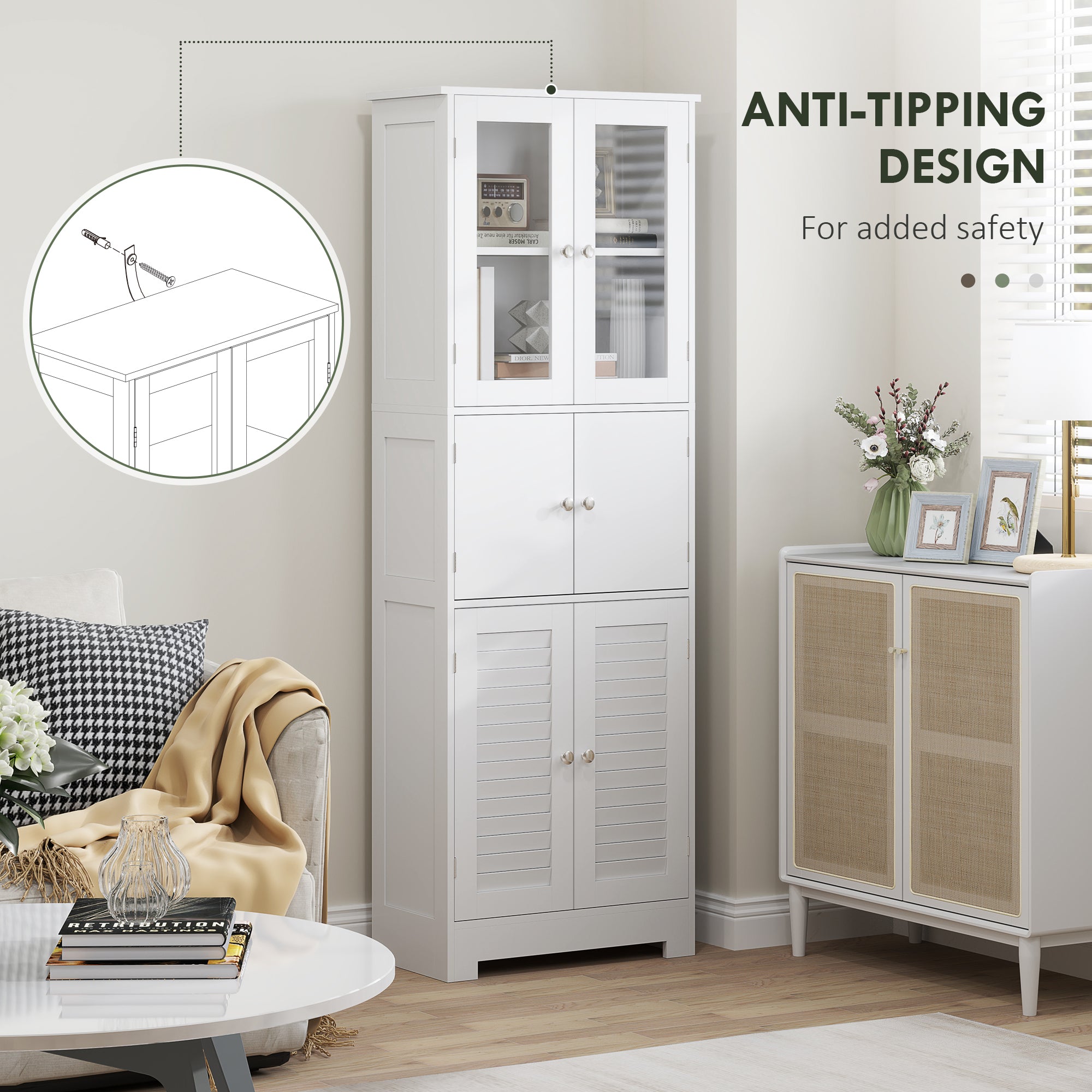 Freestanding Bathroom Cabinet with Glass/Louvred Doors