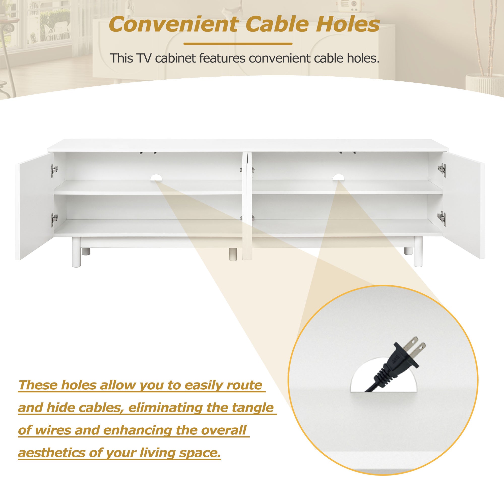TV Stand With Arch Cabinets For TVs Up To 78'', Minimalist Entertainment Center