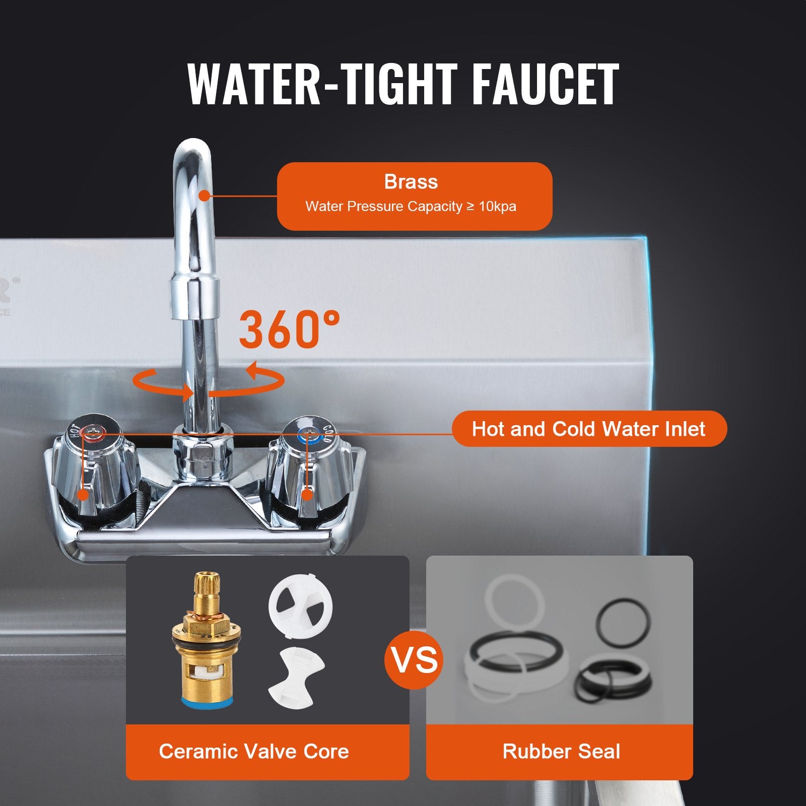 Commercial Hand Sink With Faucet, Stainless Steel Sink