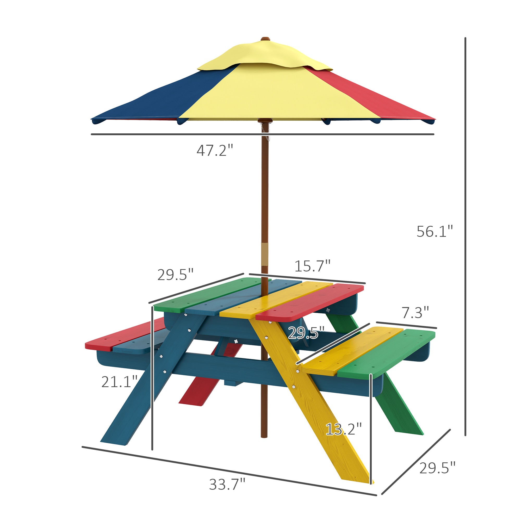 Wooden Kids Picnic Table Set with Parasol, Seating for 2 Children 3-6 Years Old, for Patio Backyard
