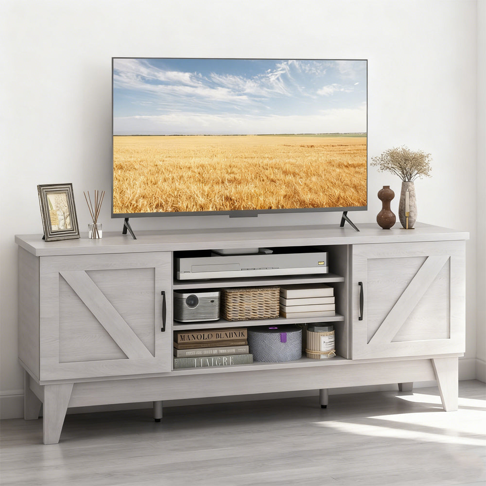 TV Stand For TVs Up To 65” With 2 Barn Door Cabinets