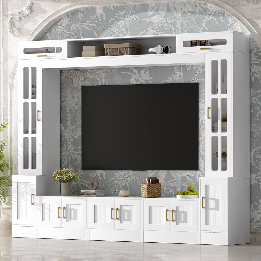 98.4” W Wall Unit Entertainment Center With Bookshelves For TVs Up To 80”