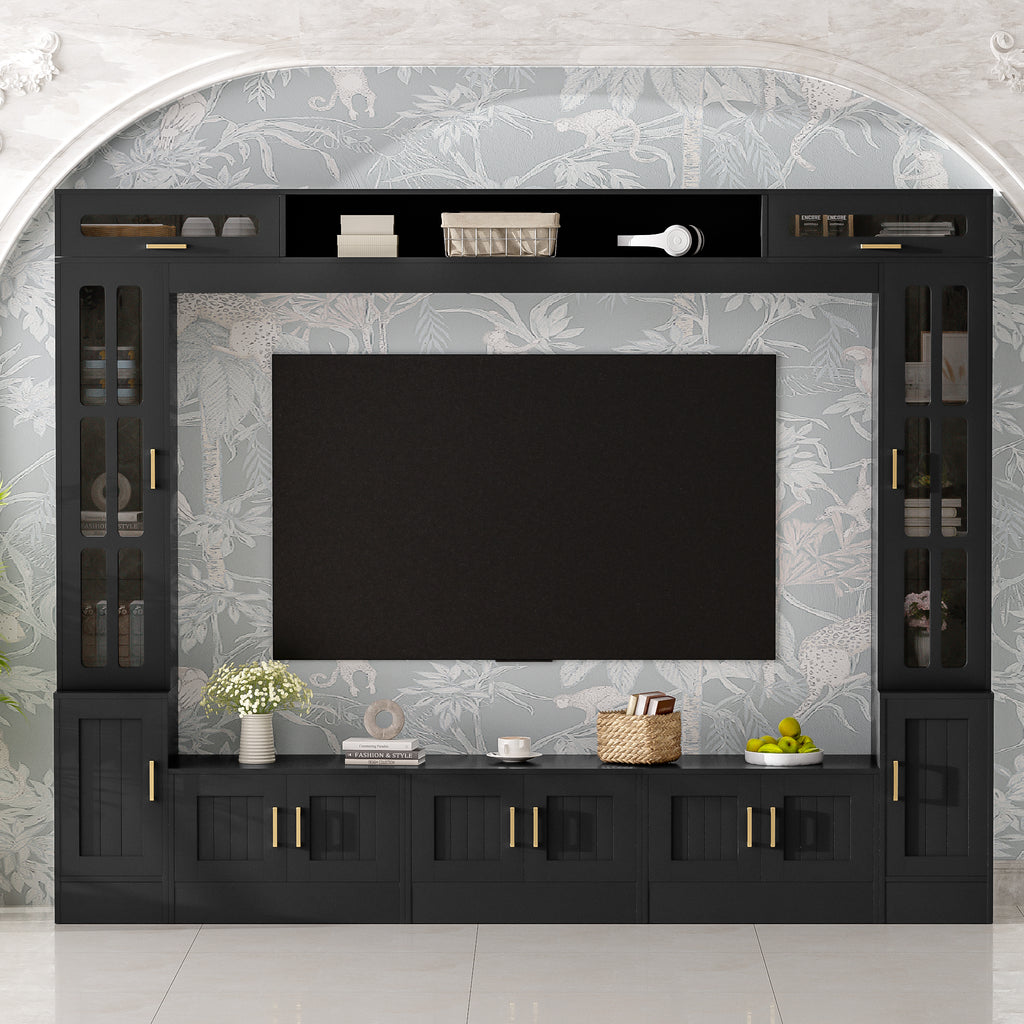 98” Wall Unit Entertainment Center With Bookshelves For TVs Up To 80”
