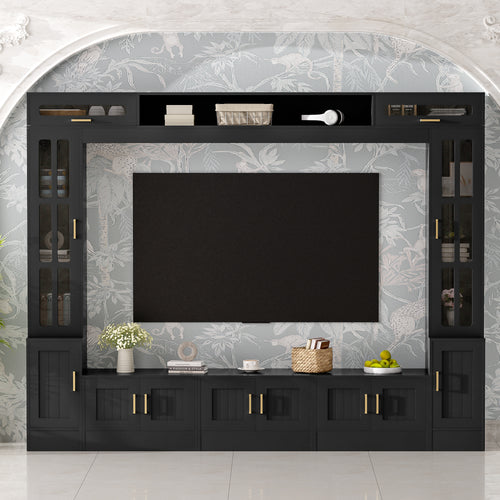98” Wall Unit Entertainment Center With Bookshelves For TVs Up To 80”