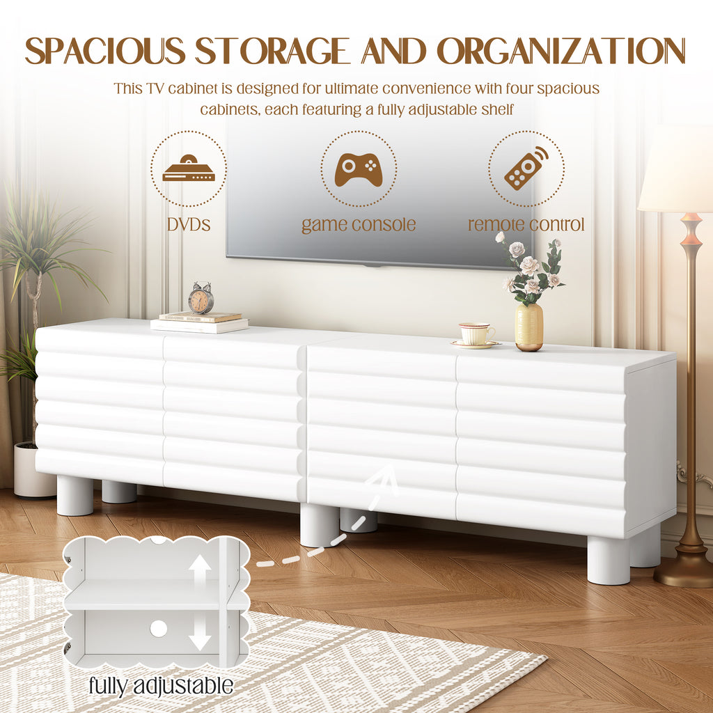 TV Cabinet With Adjustable Shelves, Cream Style TV Stand With 4 Cabinets For TVs Up To 75”