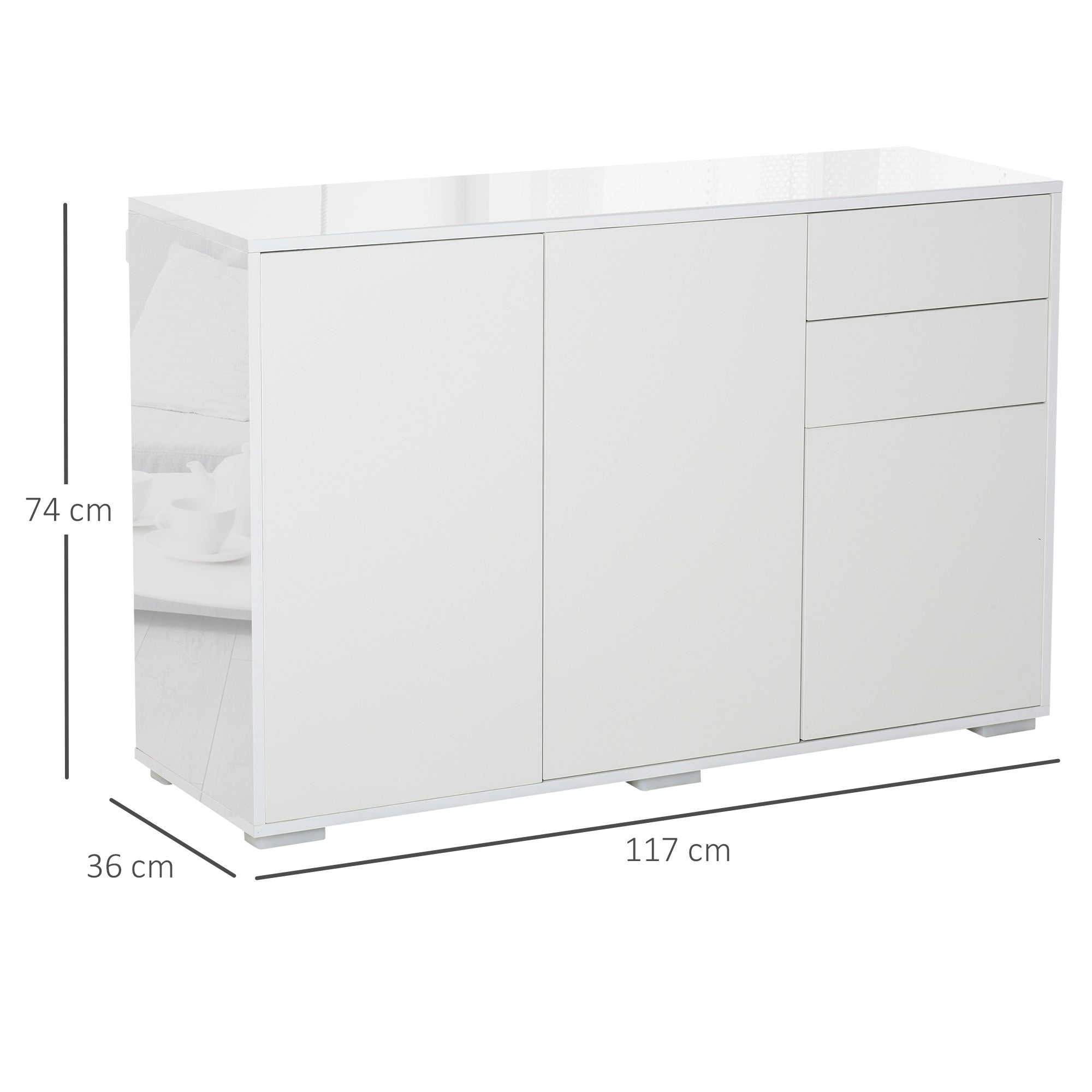 High Gloss Side Cabinet, Push-Open