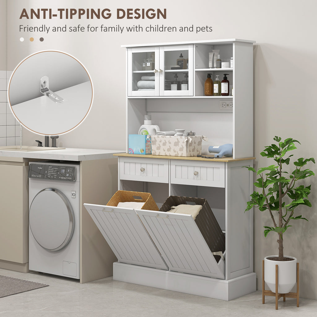 Kitchen Cabinet with Charging Station, 2 Tilt Out Cabinets, Microwave Stand