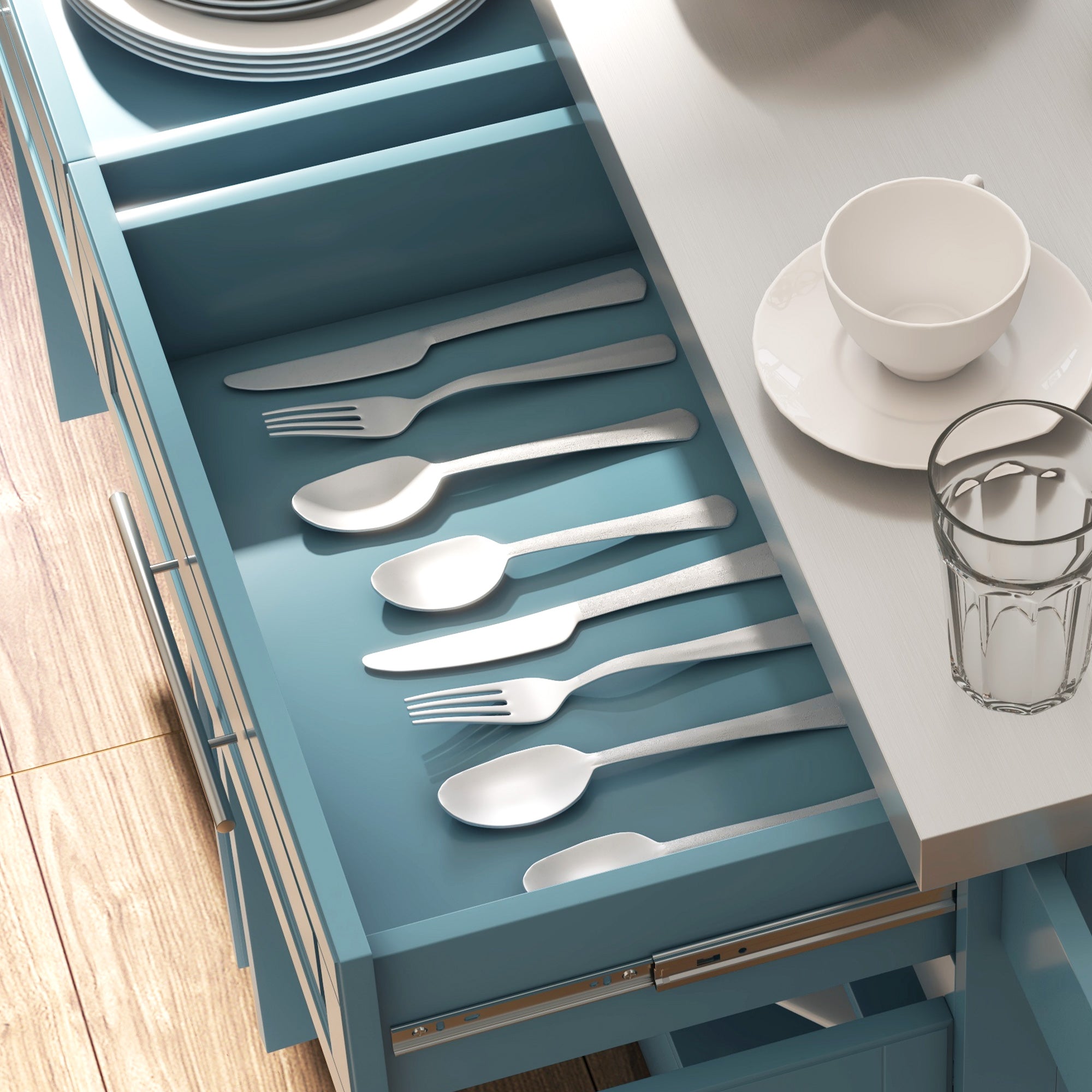 Rolling Kitchen Island with Stainless Steel Top, 2 Drawers, Spice, Knife and Towel Rack and Cabinets, Teal Blue