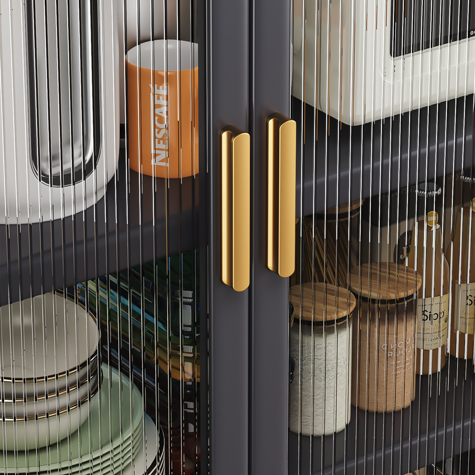 Open-door Kitchen Shelving Floor-to-ceiling Multilevel Household Microwave Storage