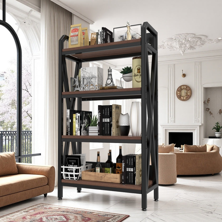 Rack 4-Level Storage Shelves Metal And Wooden Kitchen Shelves